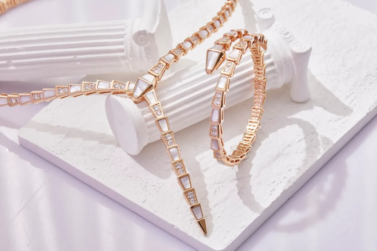 Bvlgari Serpenti Coiled Gold-Tone Mother-of-Pearl and Crystal Bracelet