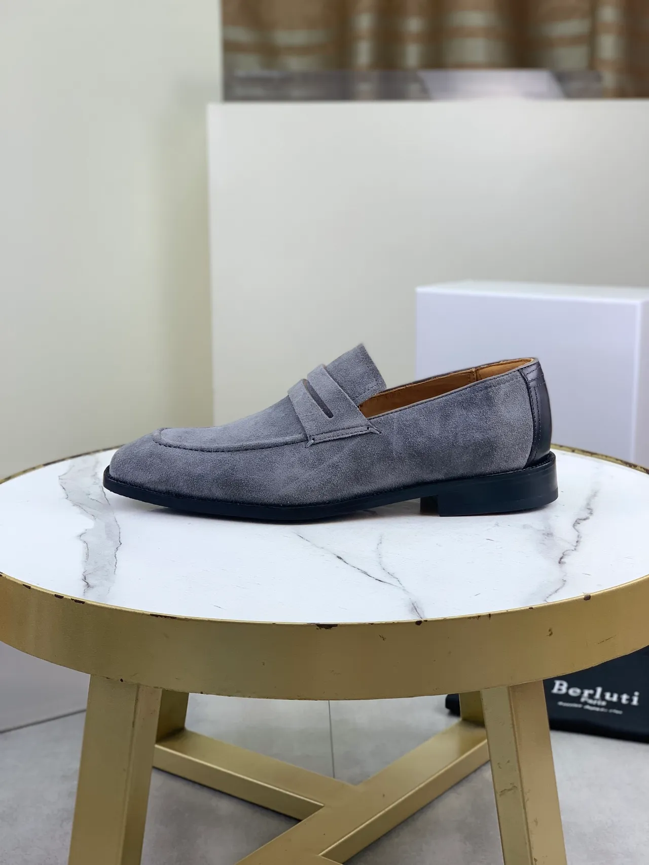 Berluti Gray Suede Penny Strap Loafers