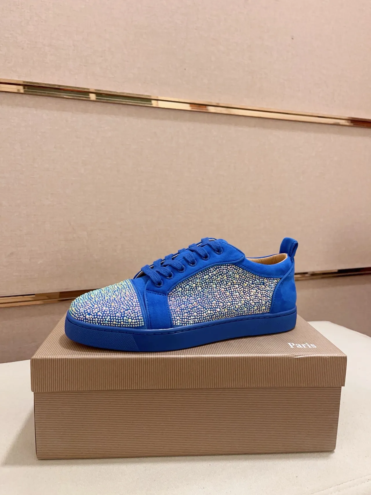 Christian Louboutin Blue Multicolor Crystal-Embellished Suede Upper Lifestyle Sneakers