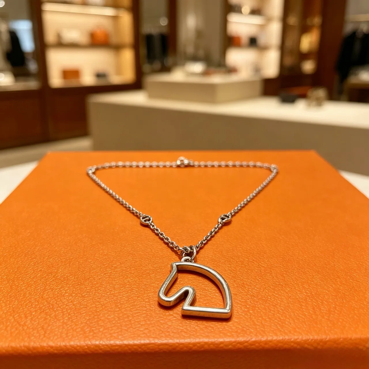 Hermès Cheval de Hermès Outline Horse Head Silver Necklace