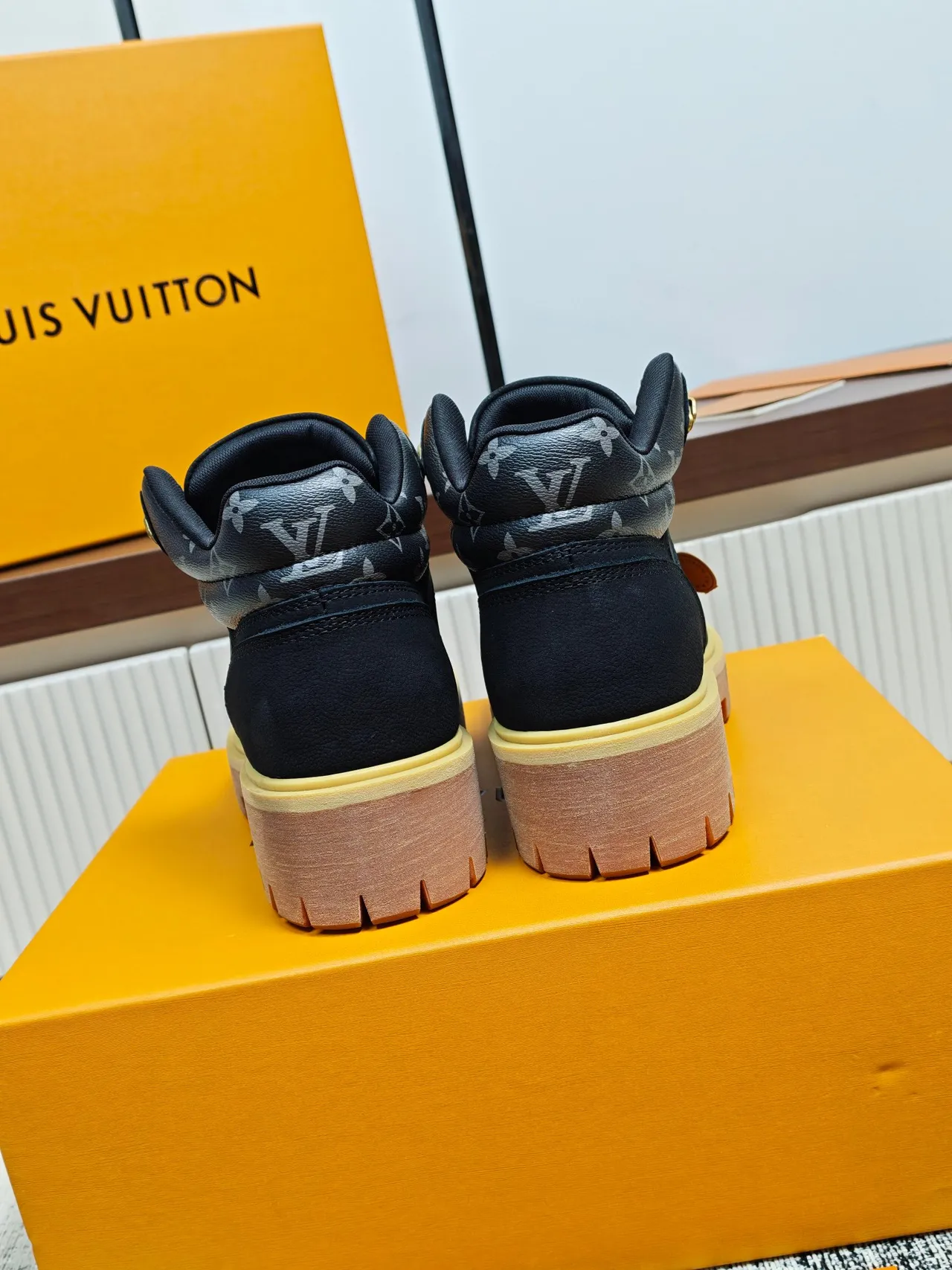 Louis Vuitton Black Monogram Collar Work Boot
