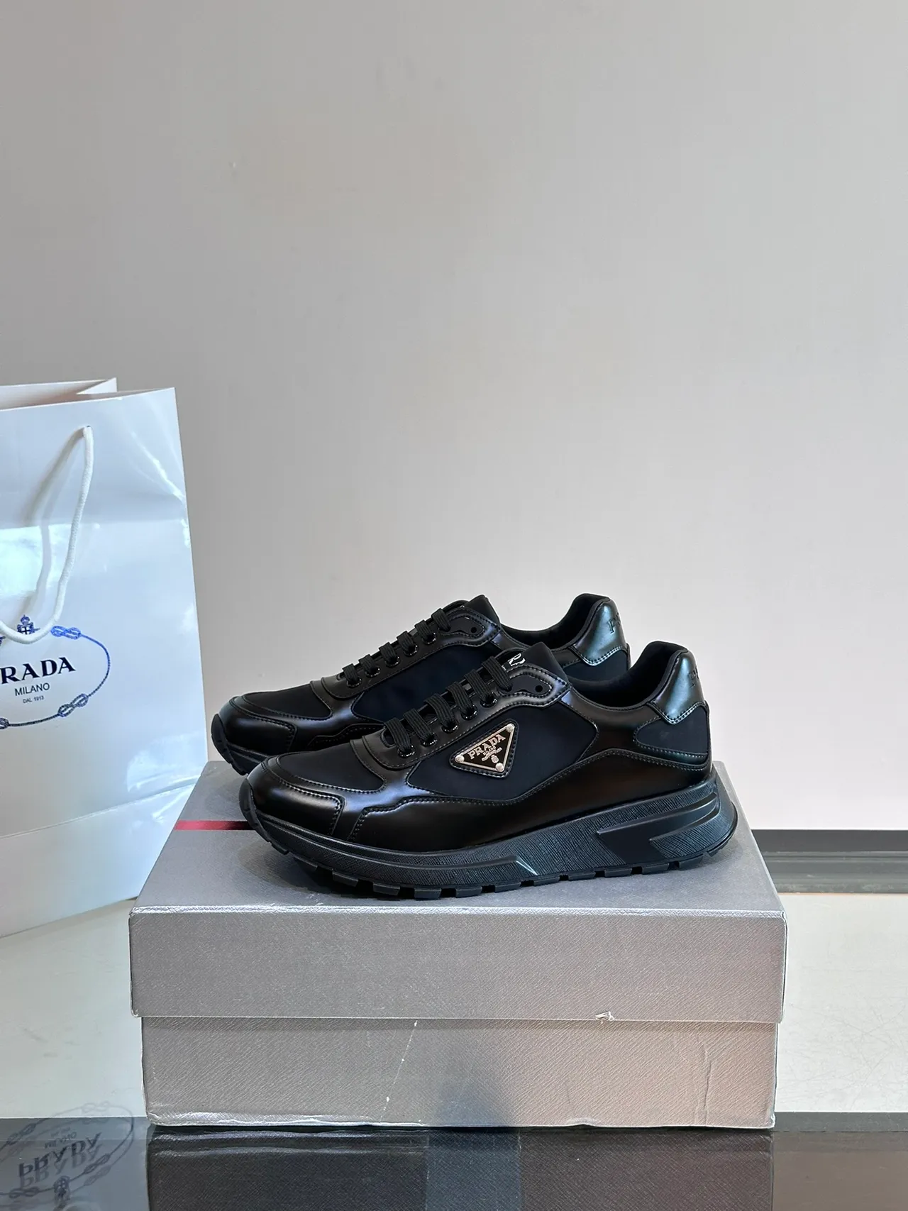 Prada Cloudbust Black Leather and Nylon Chunky Sneakers
