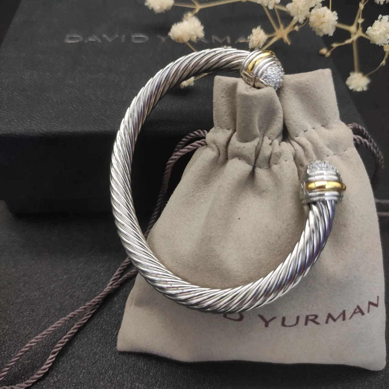 David Yurman Cable Classics Twisted Cable Pavé Sphere Two-Tone Bracelet