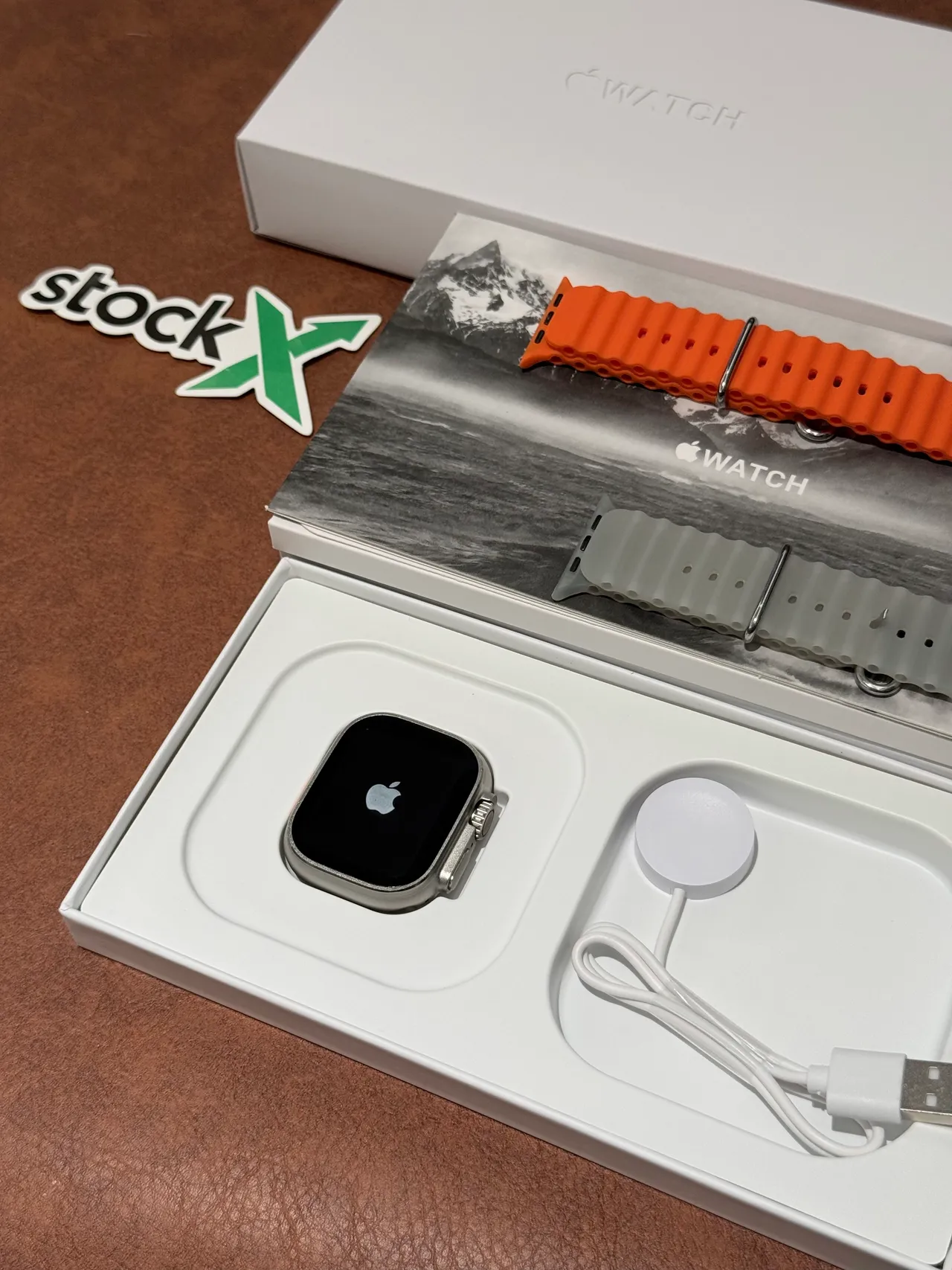 Apple Gray Orange Square Case Action Button Sports Watch