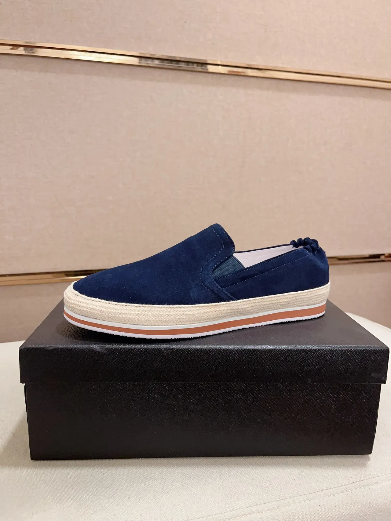 Navy Suede Slip-On Espadrille Boat Shoe
