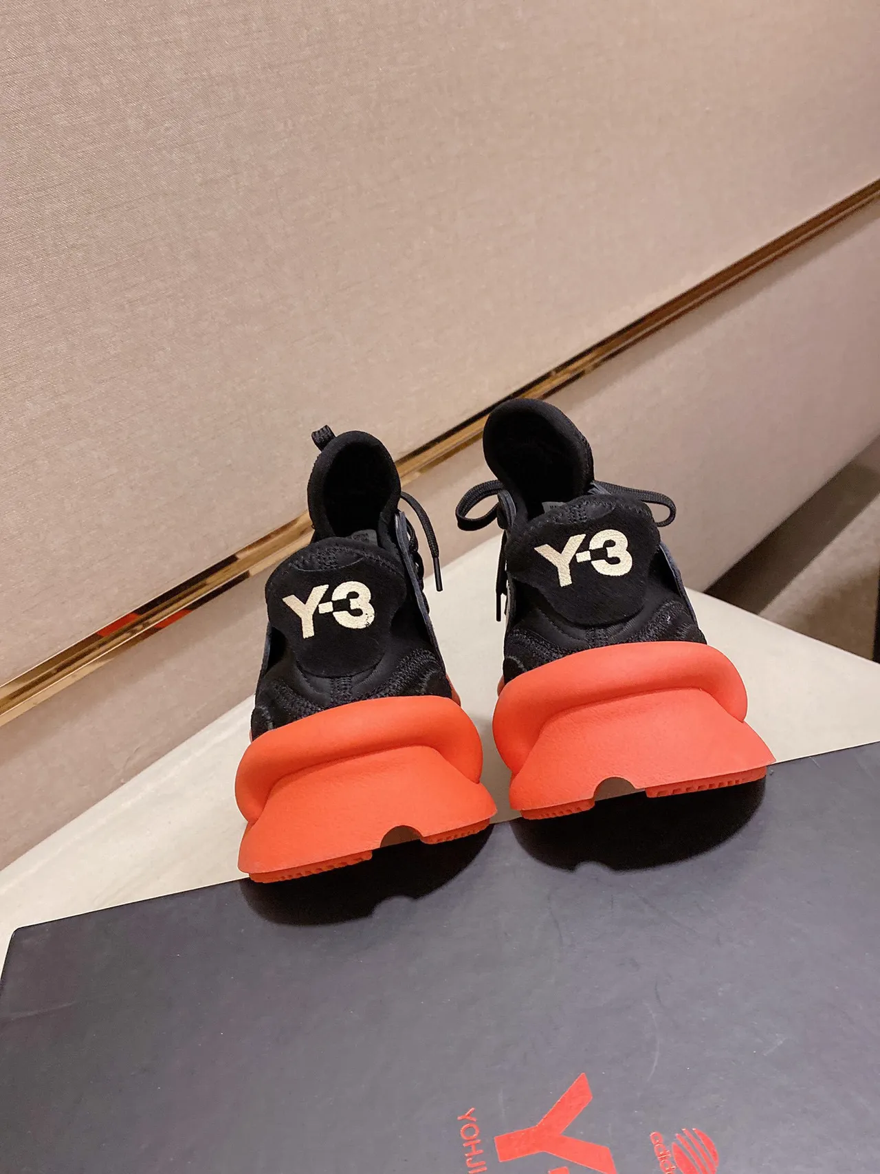 Yohji Yamamoto Black Orange Sculpted Midsole Matte Leather Upper Chunky Sneakers
