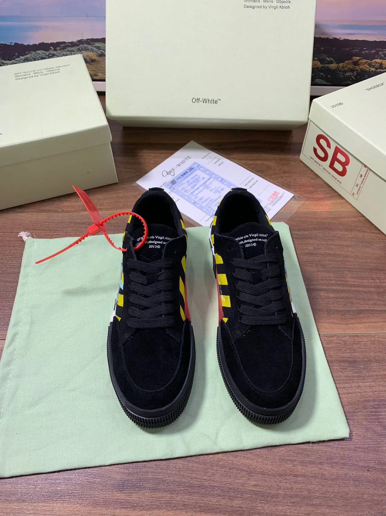Off-White Black and Yellow Striped Arrow Logo Lifestyle Sneakers
