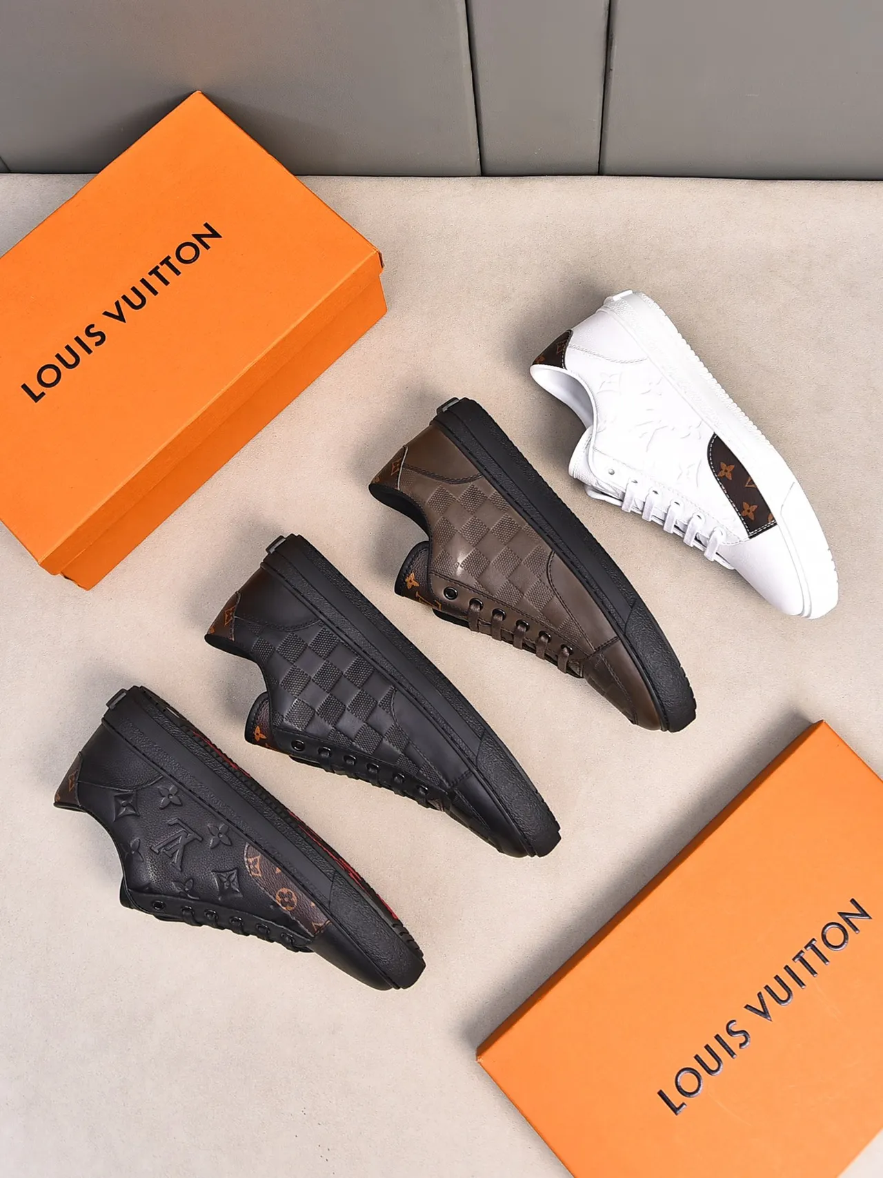 Louis Vuitton LV Trainer Black Brown Embossed Monogram Leather Canvas Accents Lifestyle Sneakers