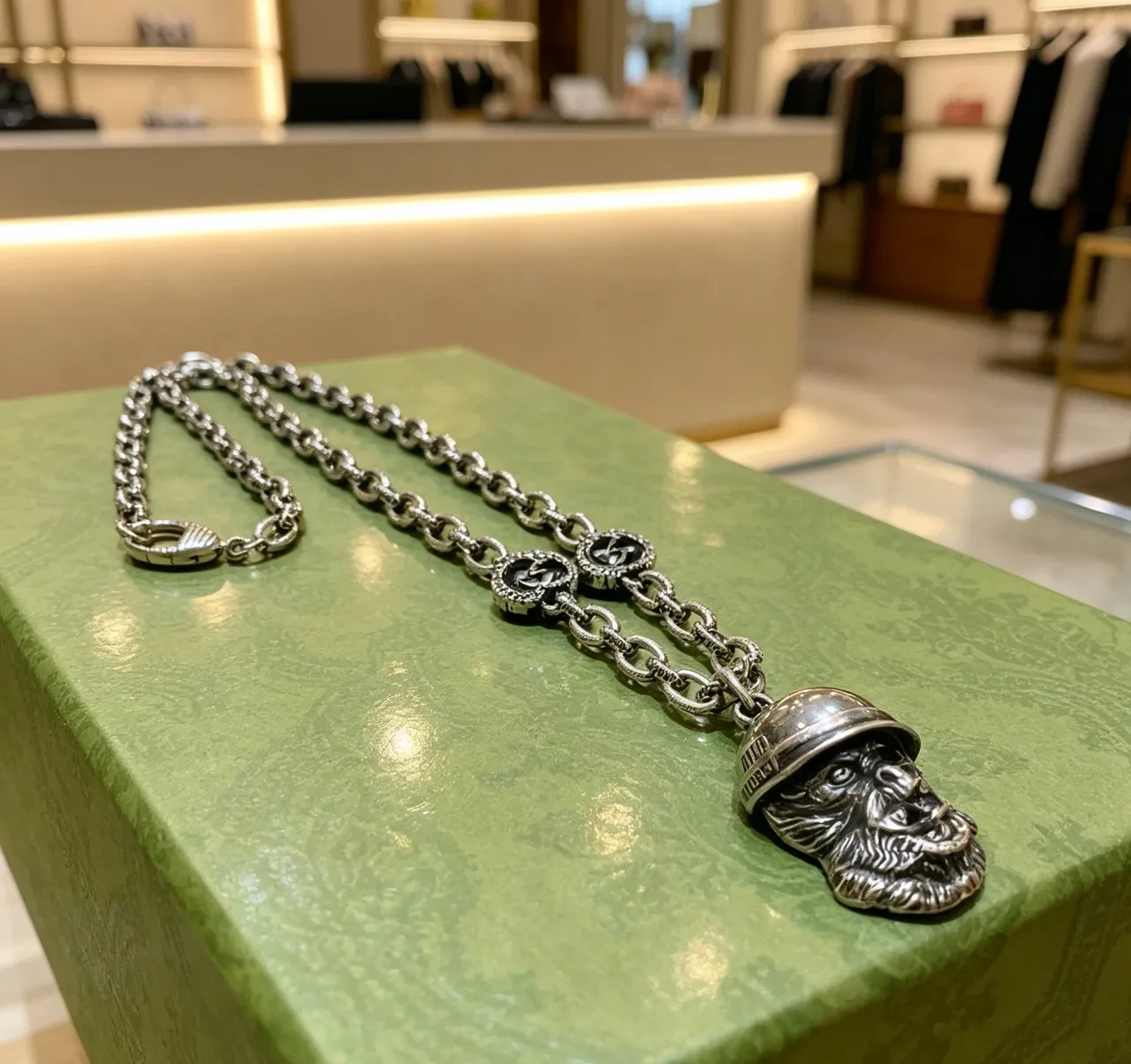 Gucci Sculpted Helmeted Head Pendant Necklace