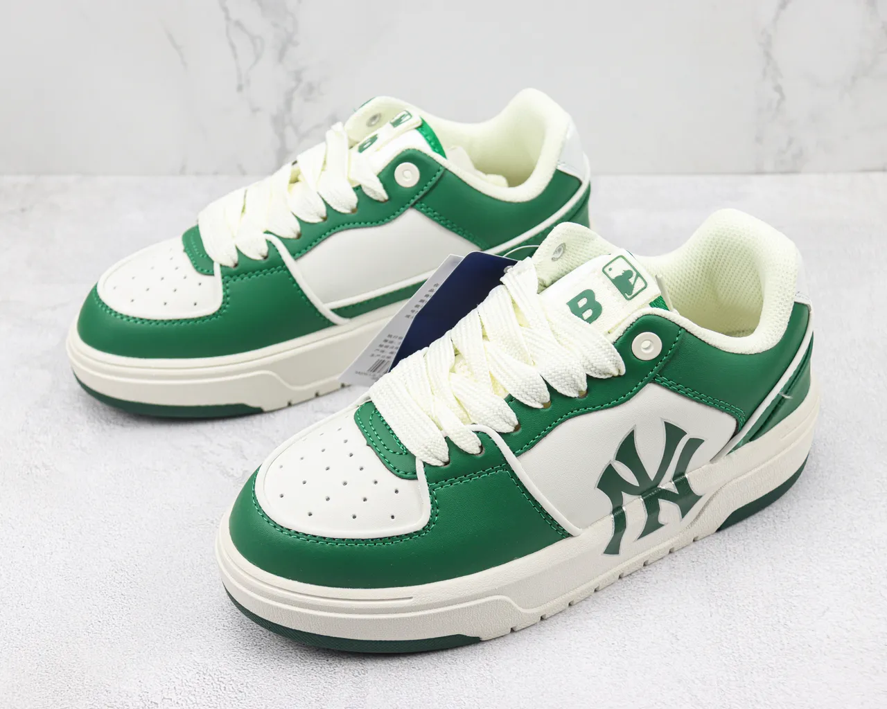 New Era Green White Platform Sole Leather-Paneled Upper Lifestyle Sneakers