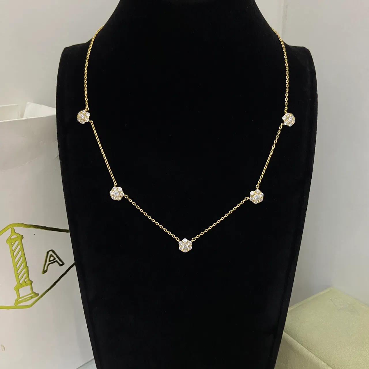 Van Cleef & Arpels Gold Silver Floral Cluster Pendant Multi-Stone Pavé Setting Necklace