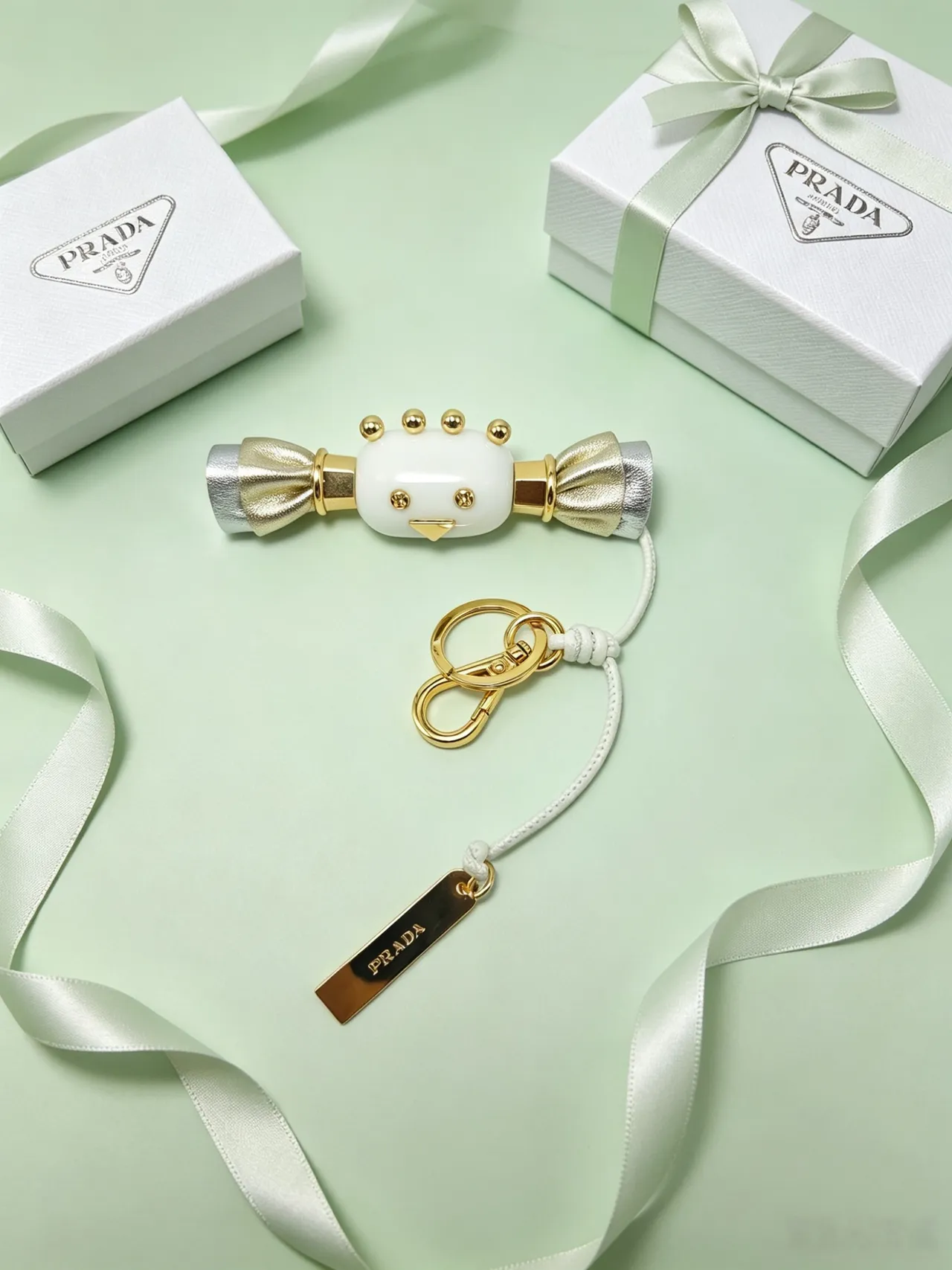 Prada Pink Gold Candy-Shaped Charm Leather Bow Detail Crossbody Bag