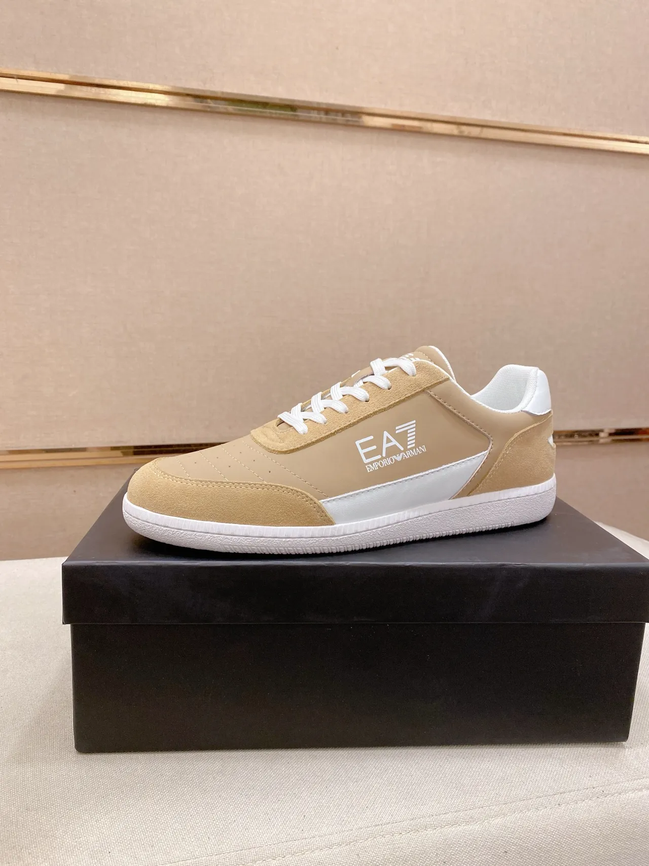 Emporio Armani EA7 Beige and White Lifestyle Sneakers