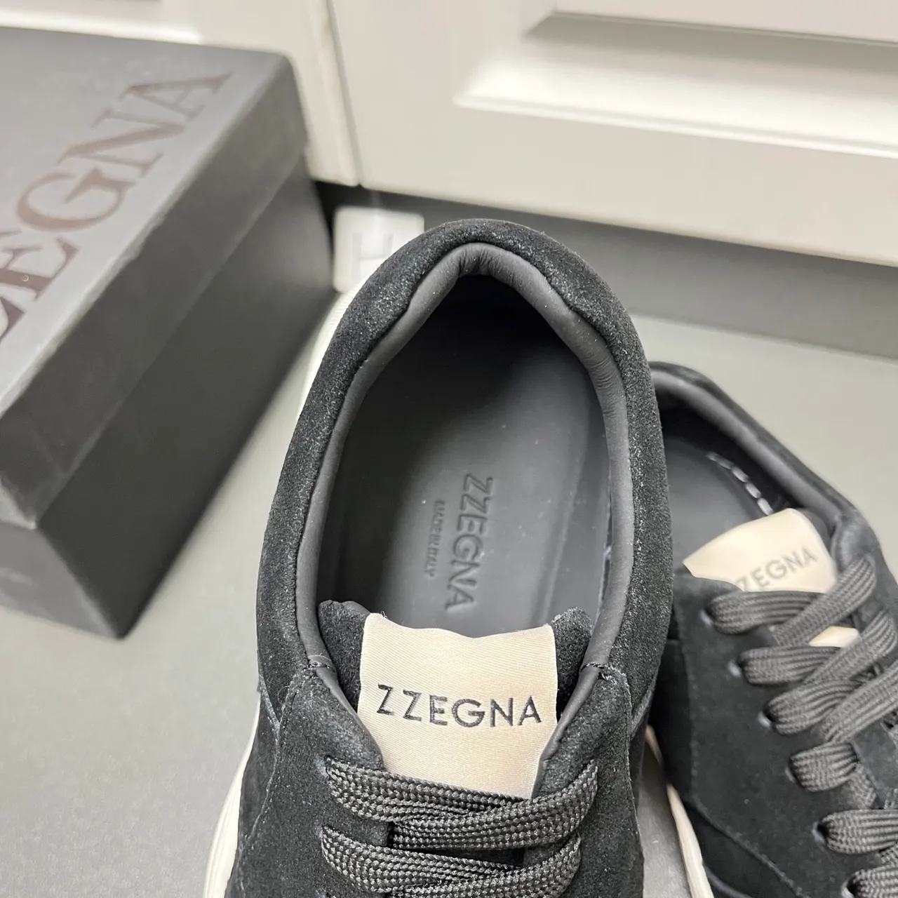 Zegna Lifestyle Sneaker Black White Suede Upper Layered Panel Construction Sneakers