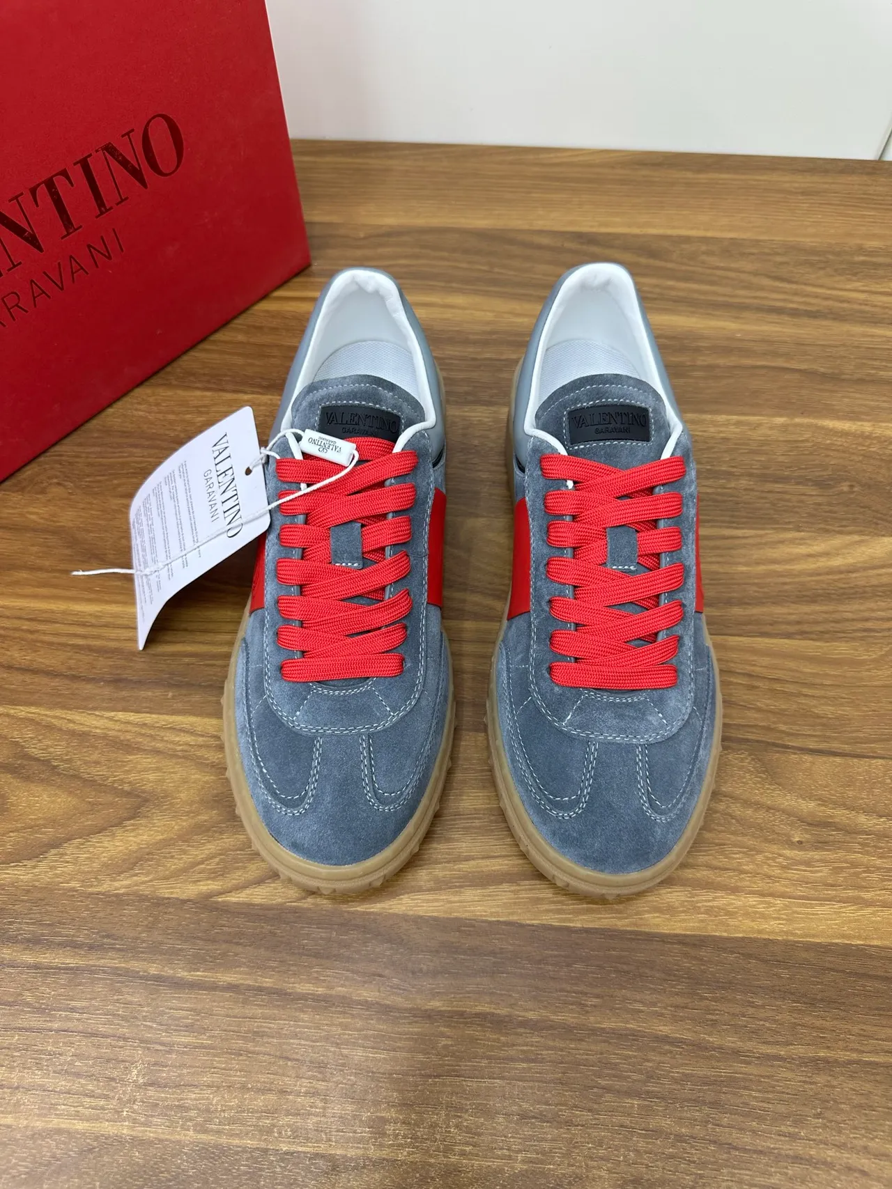 Valentino VLTN Suede Gray and Red Lifestyle Sneakers