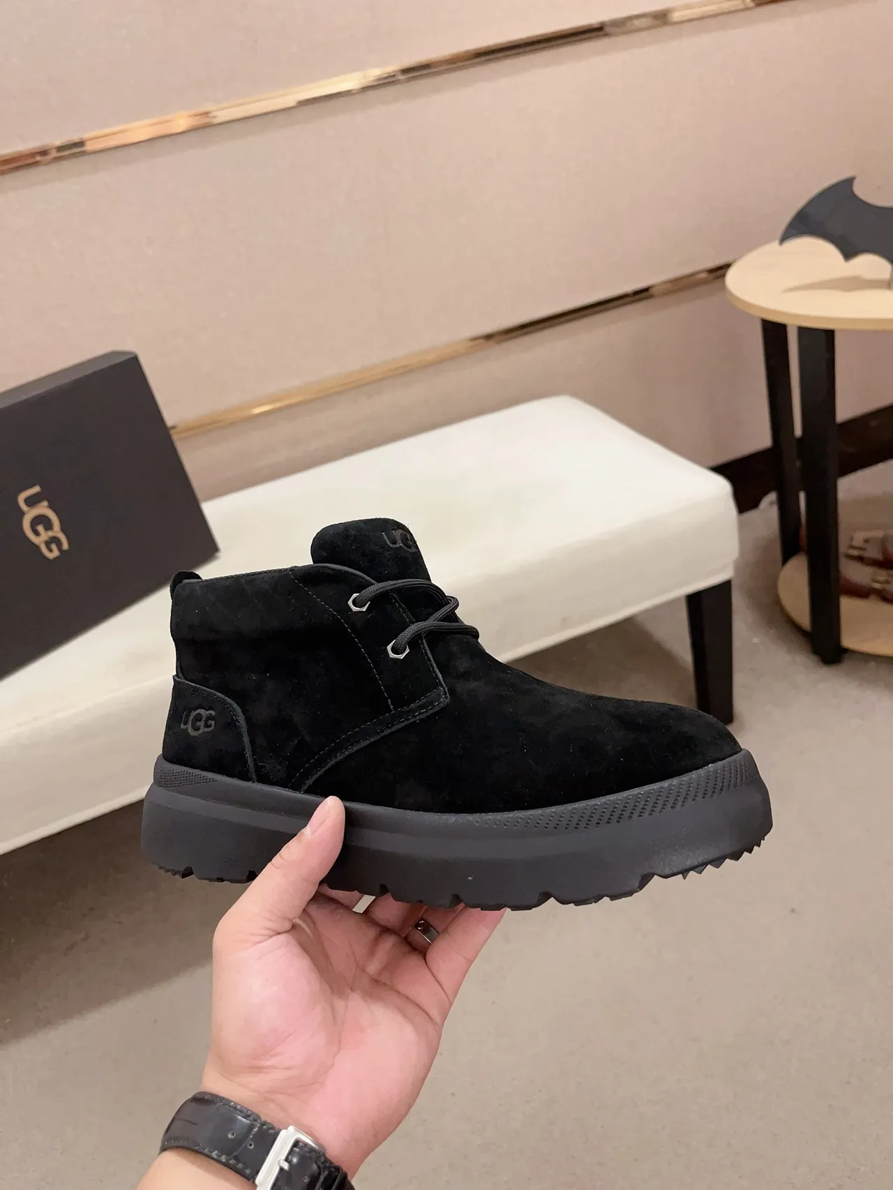 UGG Black Gray Suede Upper Side-Lace Chukka Ankle Boots