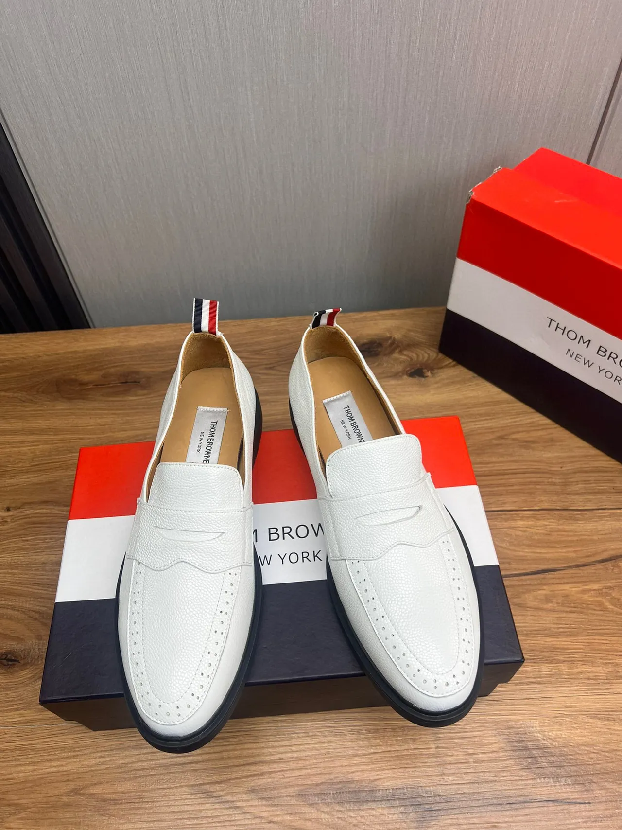 Thom Browne Penny Loafer White Textured Leather Loafers