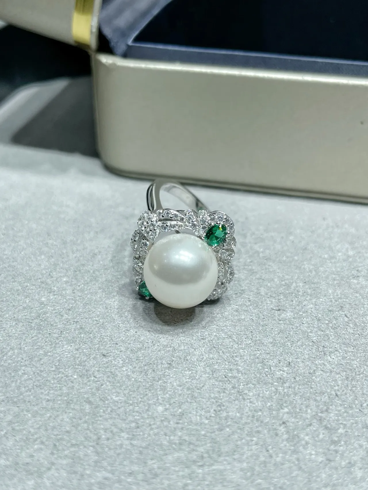 Pearl and Emerald Pavé Halo Earrings