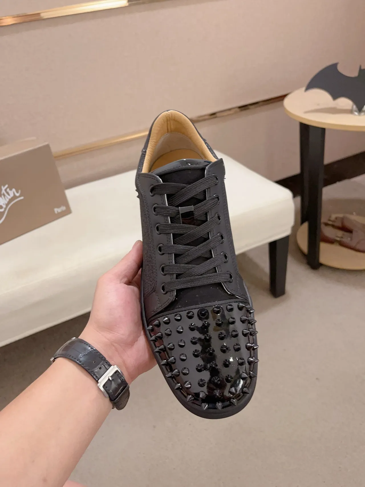 Christian Louboutin Spiked Glitter Low-Top Sneaker
