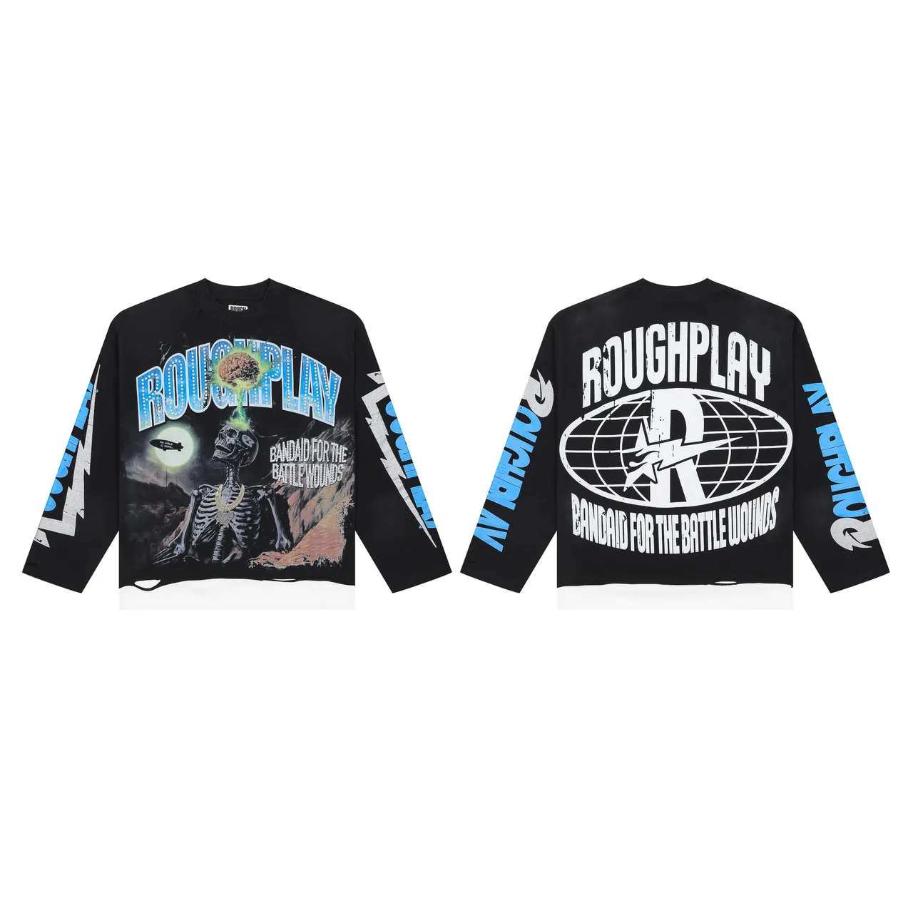 ROUGH Graphic-Print Cropped Long-Sleeve Sweater