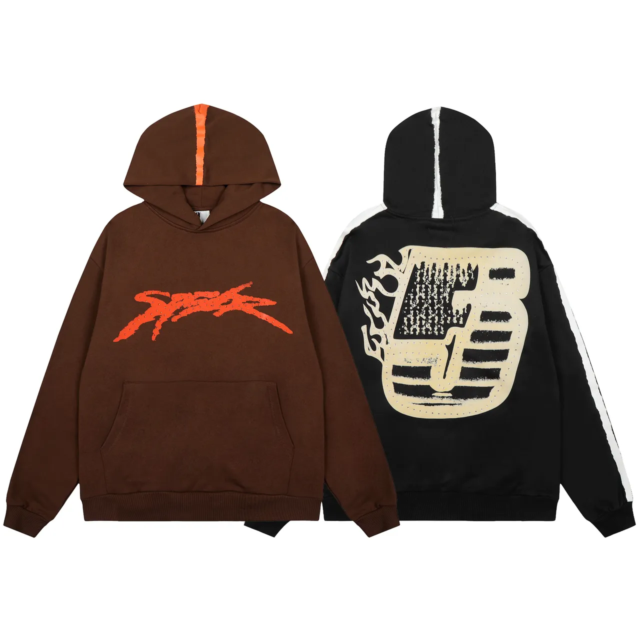 Brown or Black Graphic-Print Oversized Hoodie and Sweatpants Tracksuit