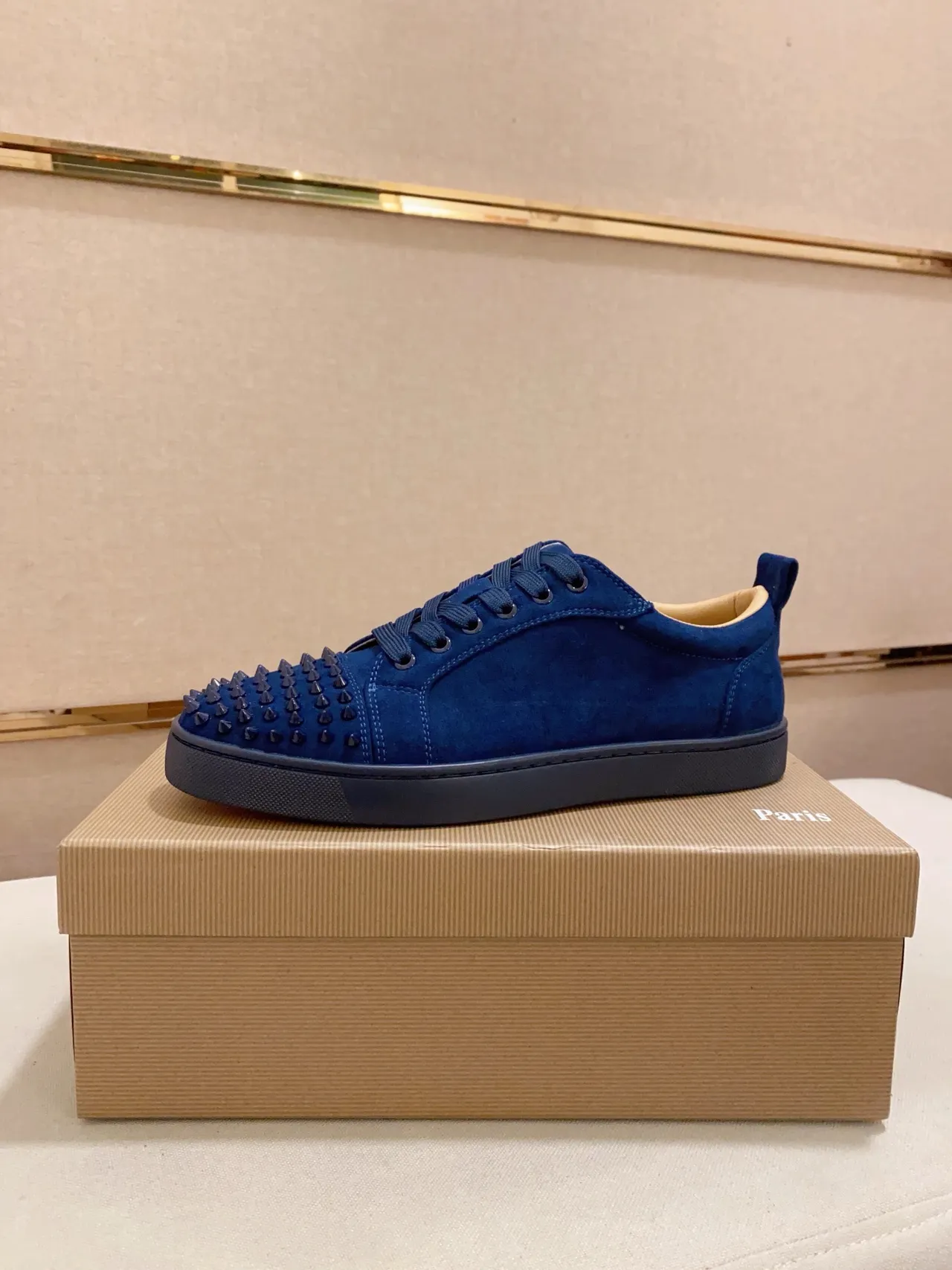 Christian Louboutin Blue Navy Suede Upper Spiked Toe Cap Lifestyle Sneakers