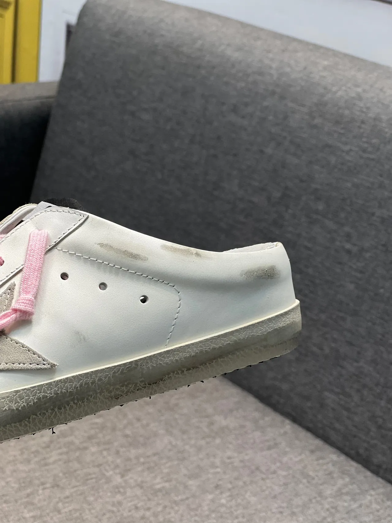 Golden Goose Super-Star Mule White Pink Distressed Leather Laces Lifestyle Sneakers
