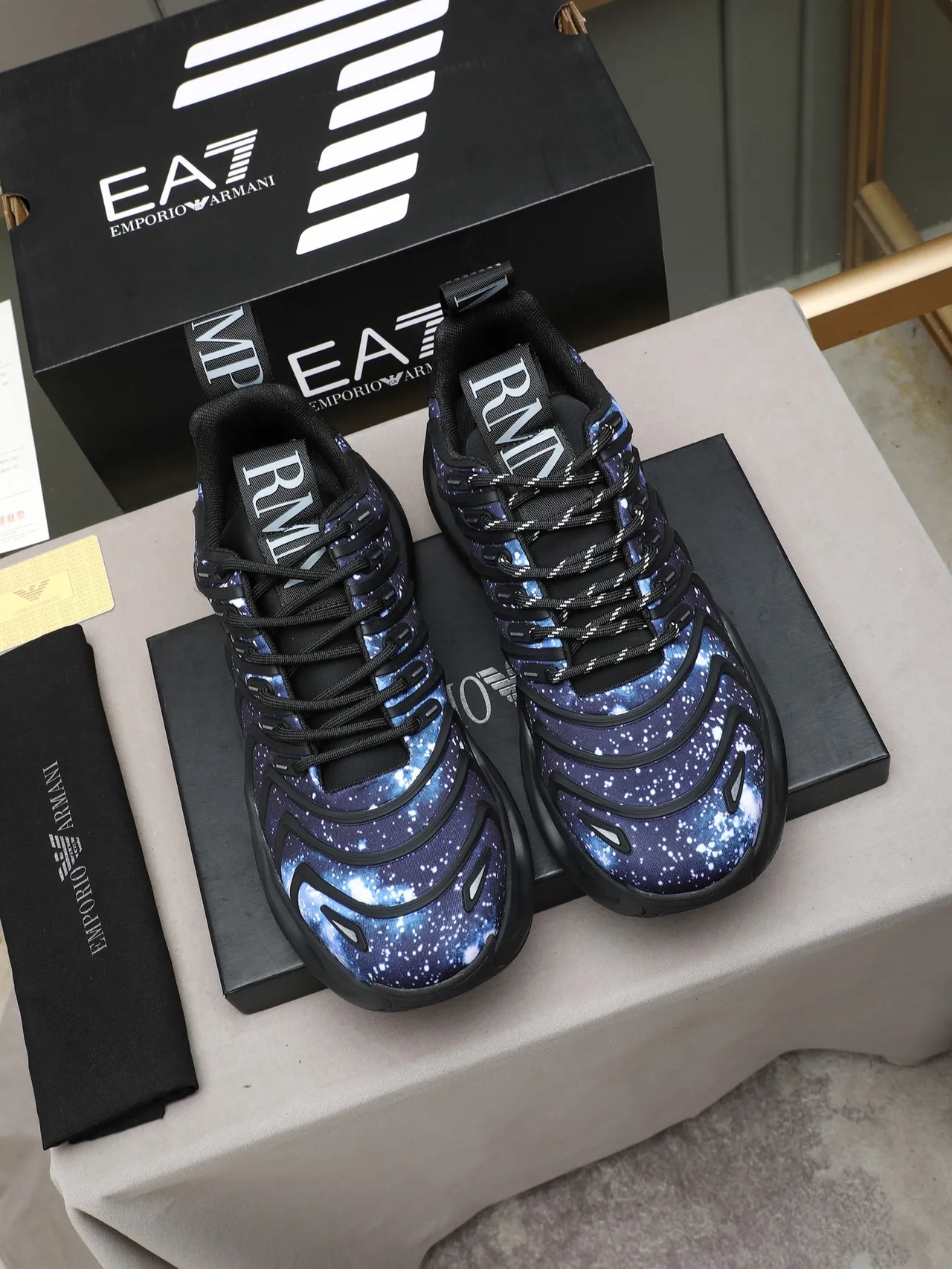 Adidas Blue Black Galaxy-Print Textile Upper Layered Strap Cage Chunky Sneakers