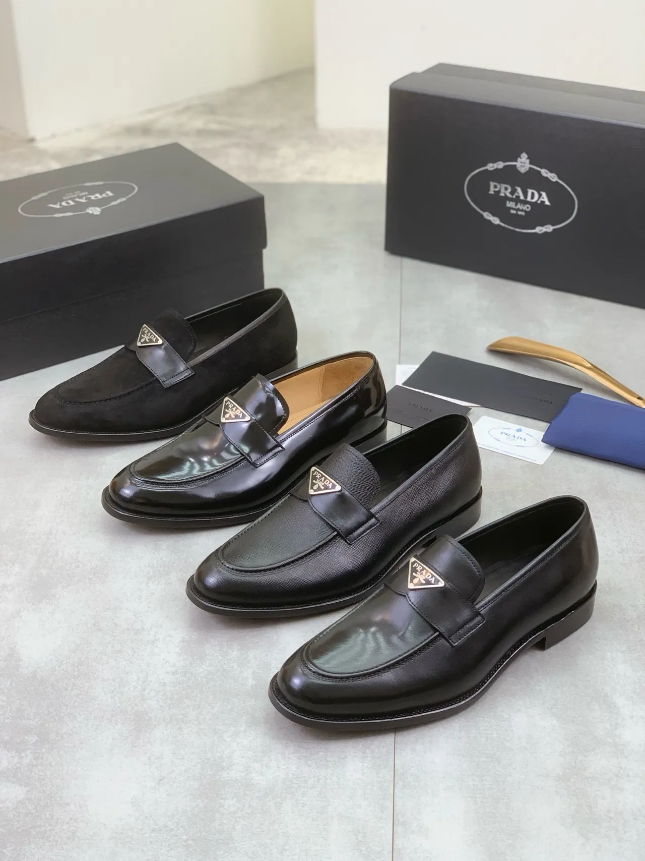 Prada Loafer Black Suede Upper Leather Strap Loafer