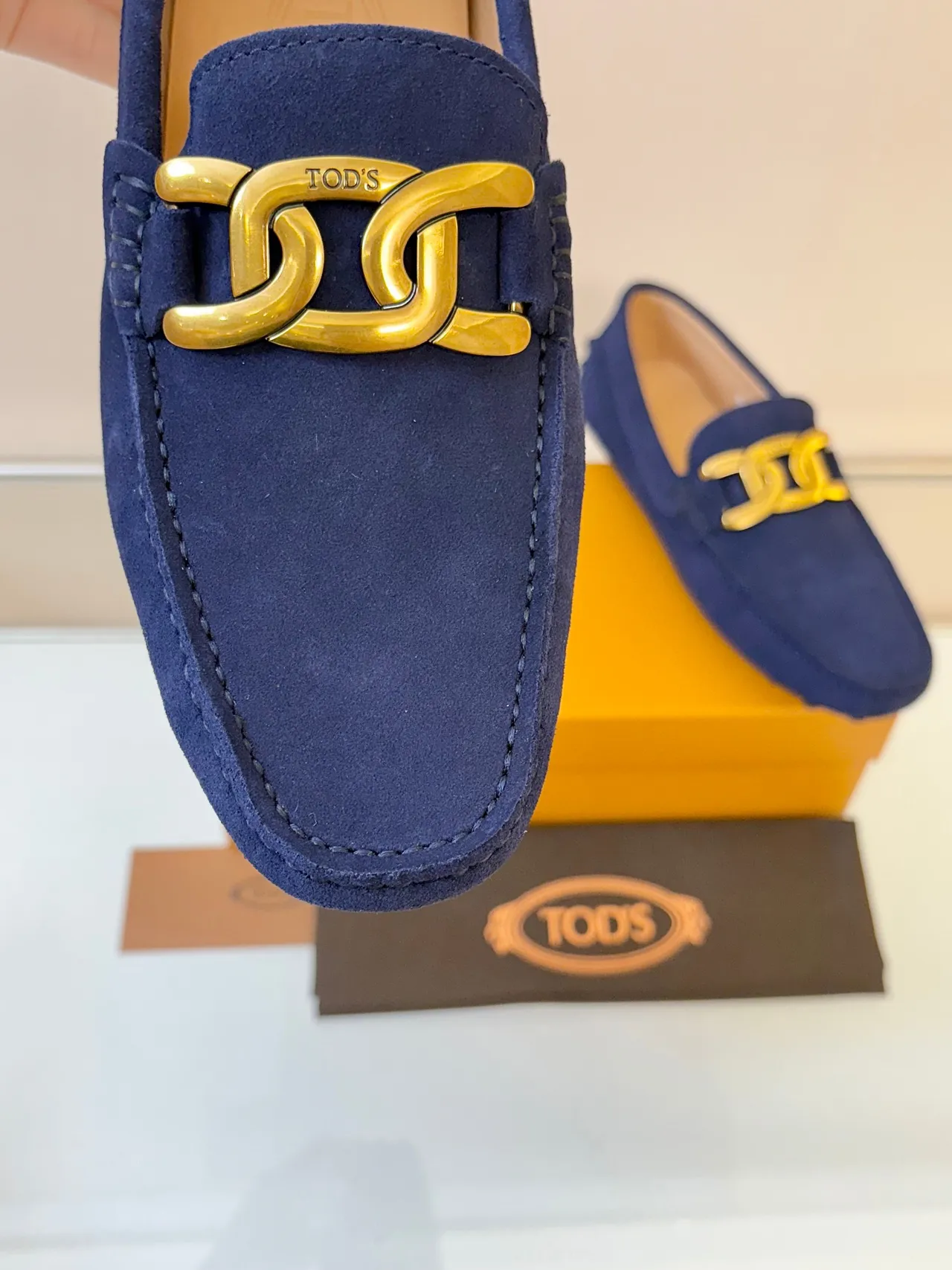 Tod's Double G Loafer Navy Suede Gold Buckle Loafers