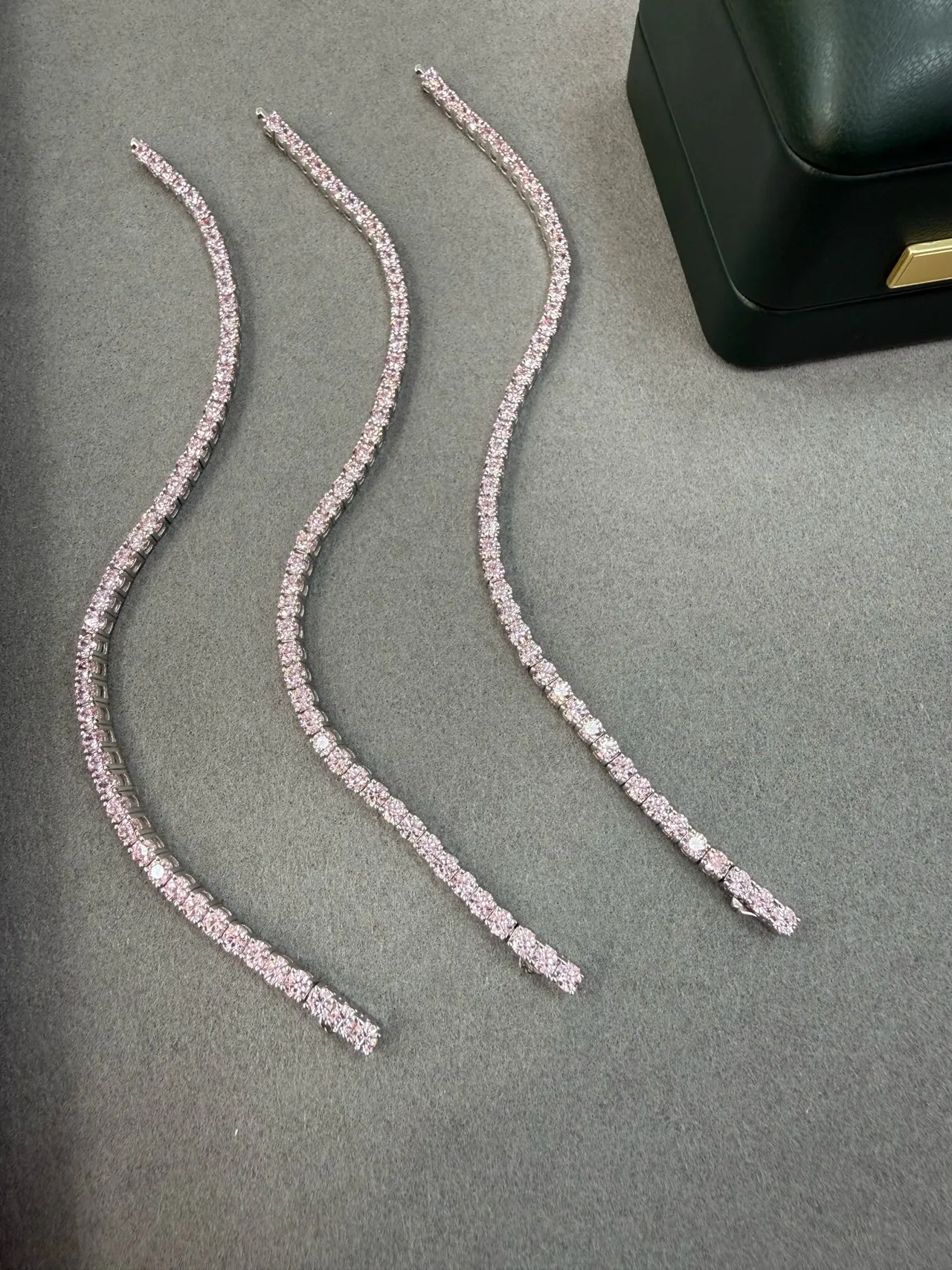 Tiffany & Co. Pink Silver Pavé-Set Gemstones Alternating Clear Stone Accents Bracelet