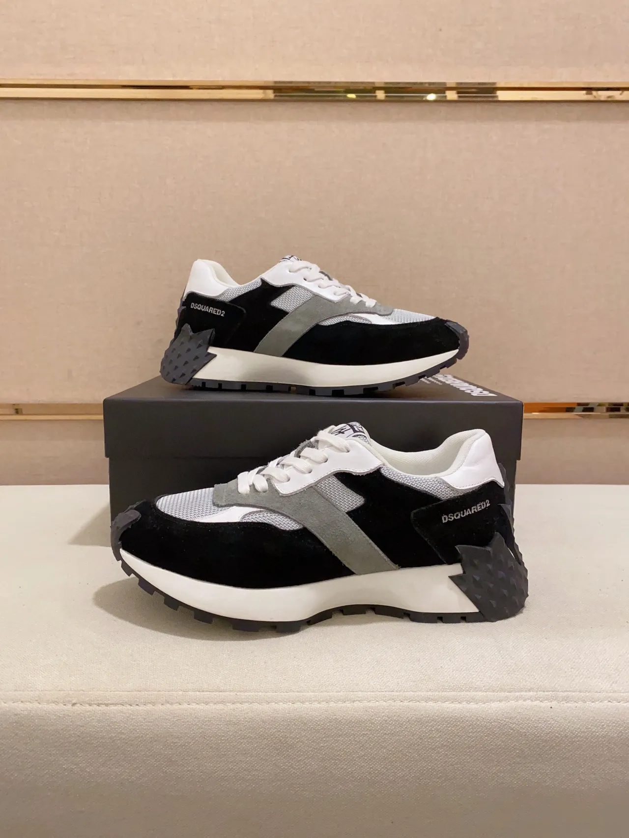 Dsquared2 ICON Black Gray White Layered Chunky Sneakers