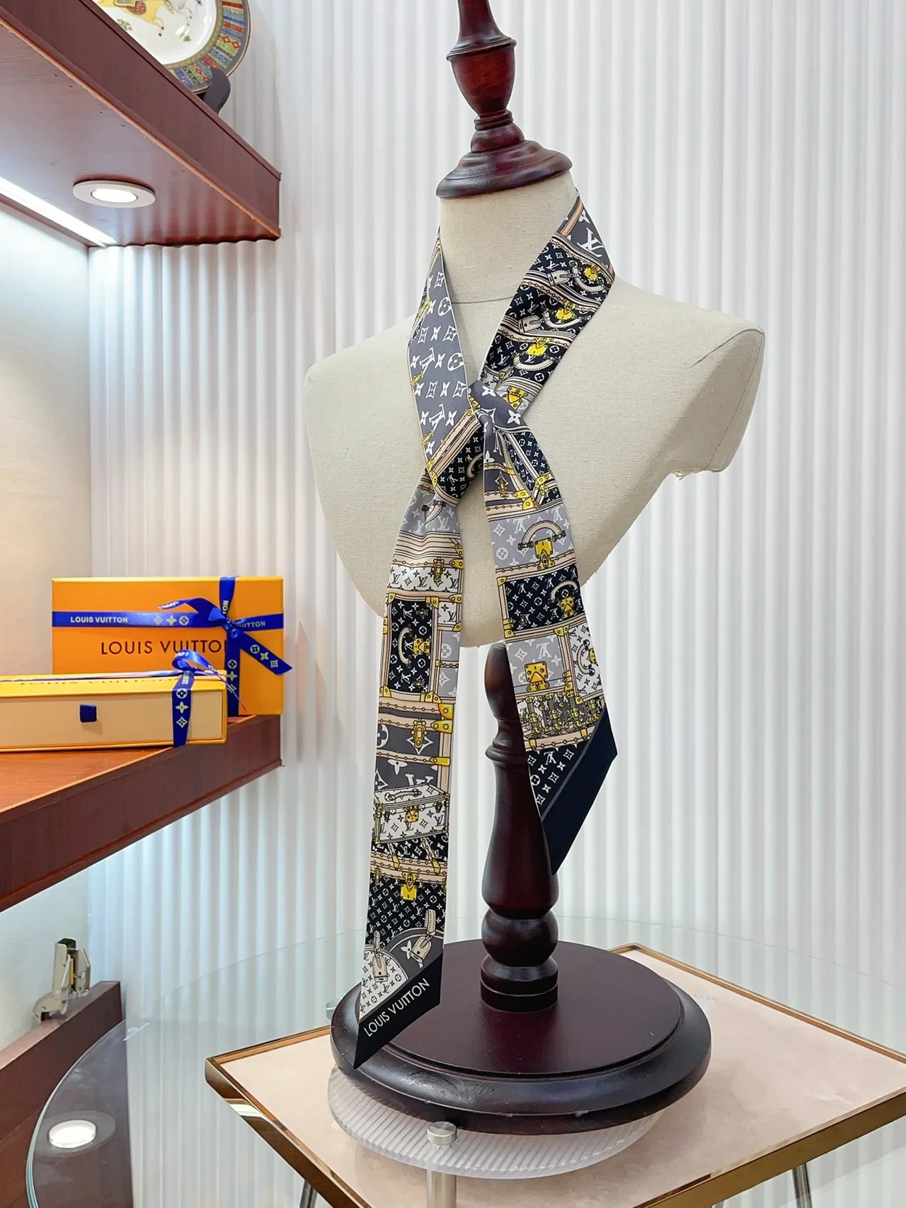 Louis Vuitton Trunk Motif Printed Silk Scarf