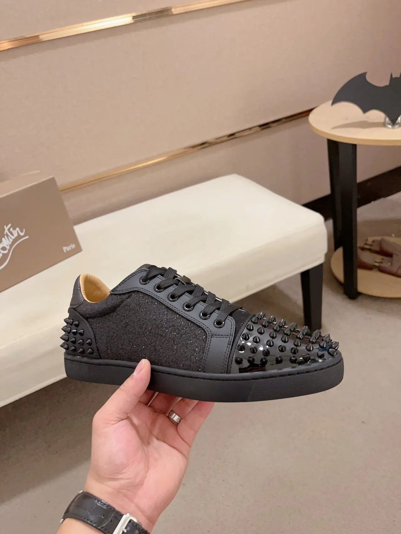 Christian Louboutin Spiked Glitter Low-Top Sneaker
