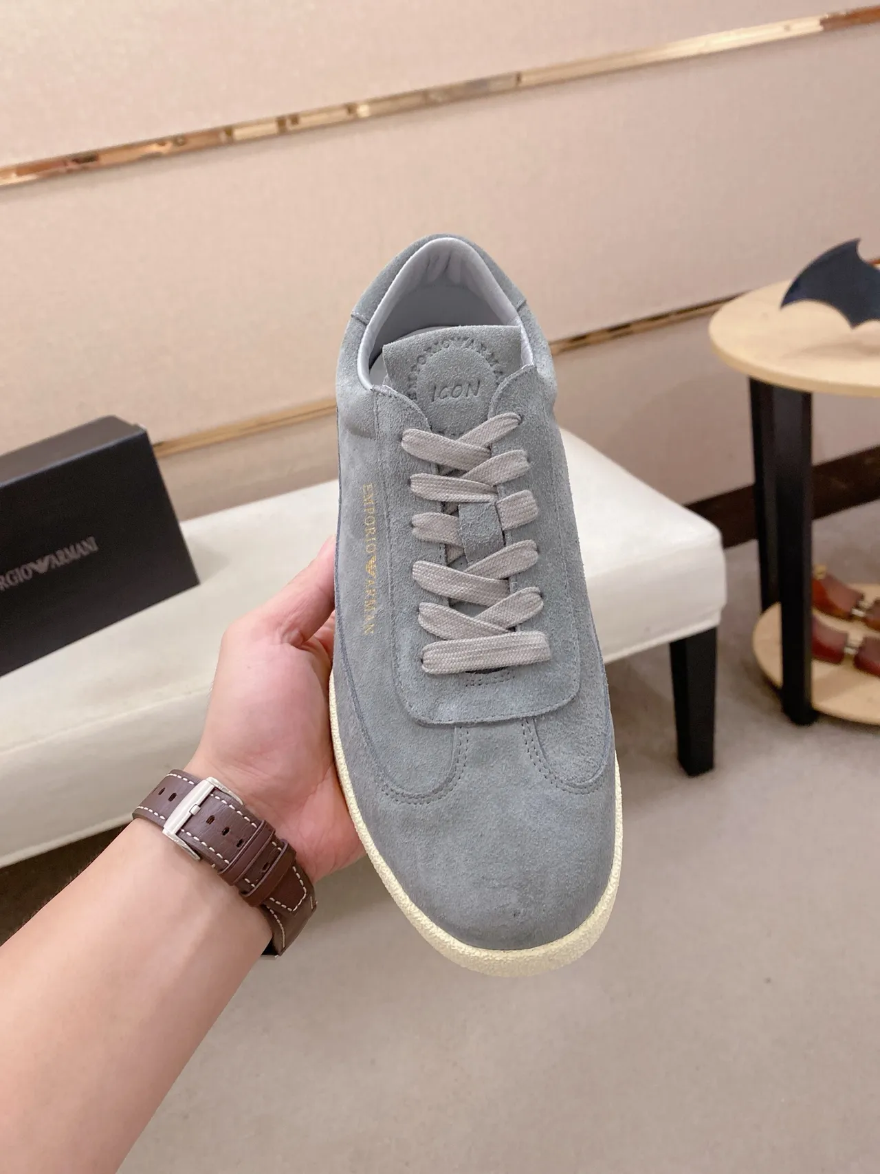 Emporio Armani Gray Suede Low-Top Lifestyle Sneaker