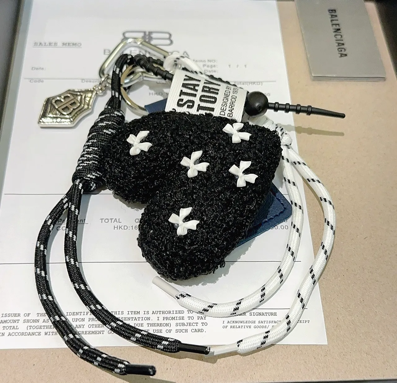 Balenciaga Black Navy Rope Lanyard Bouclé Charm Phone Accessory