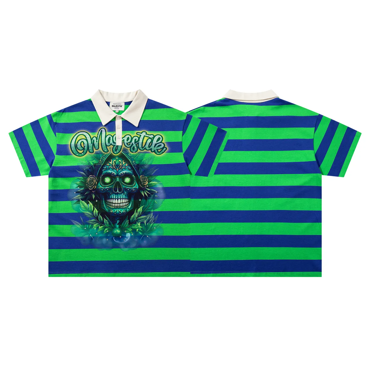 MAJESTIK Striped Graphic Polo Shirt