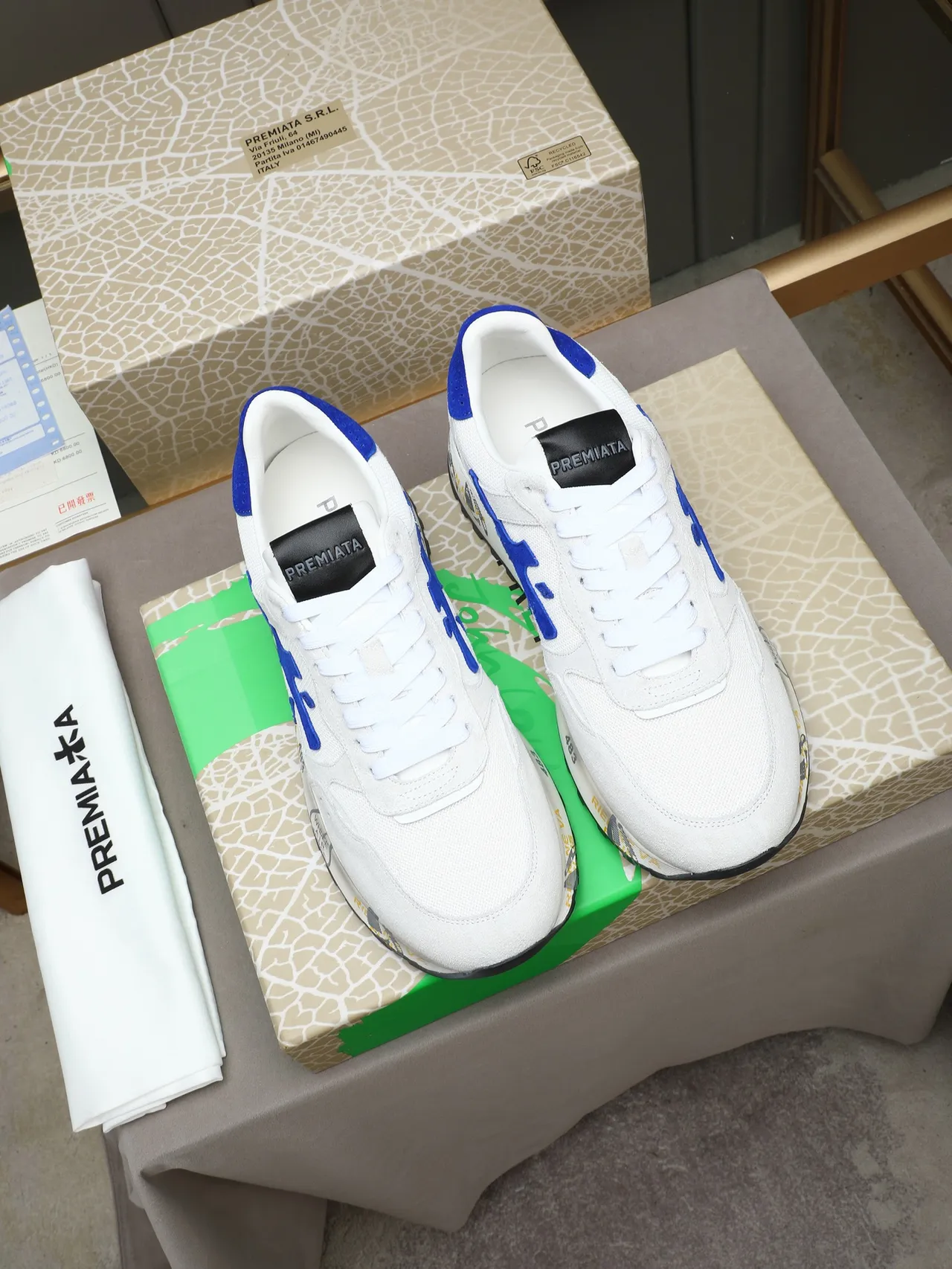 Premiata 483 Original White and Blue Lifestyle Sneakers