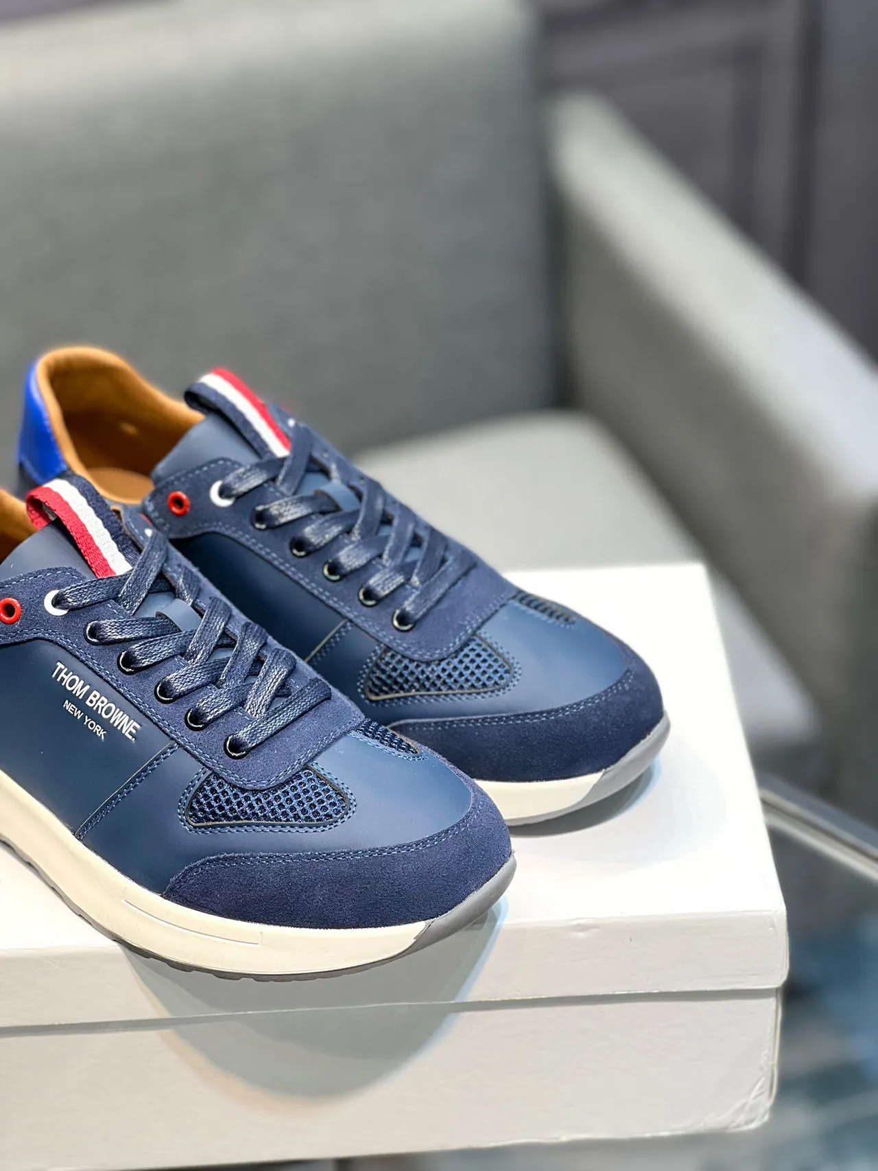 Thom Browne Navy Blue Mixed-Material Lifestyle Sneaker