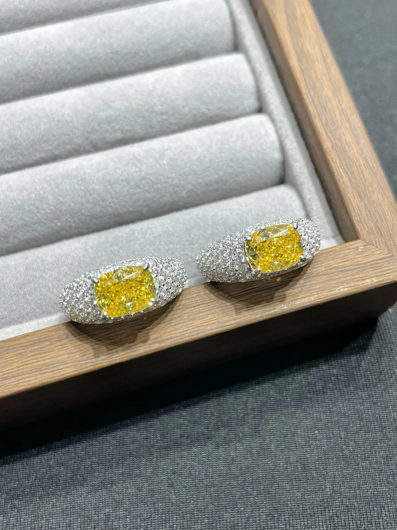 Yellow Cushion-Cut Pavé Stud Earrings