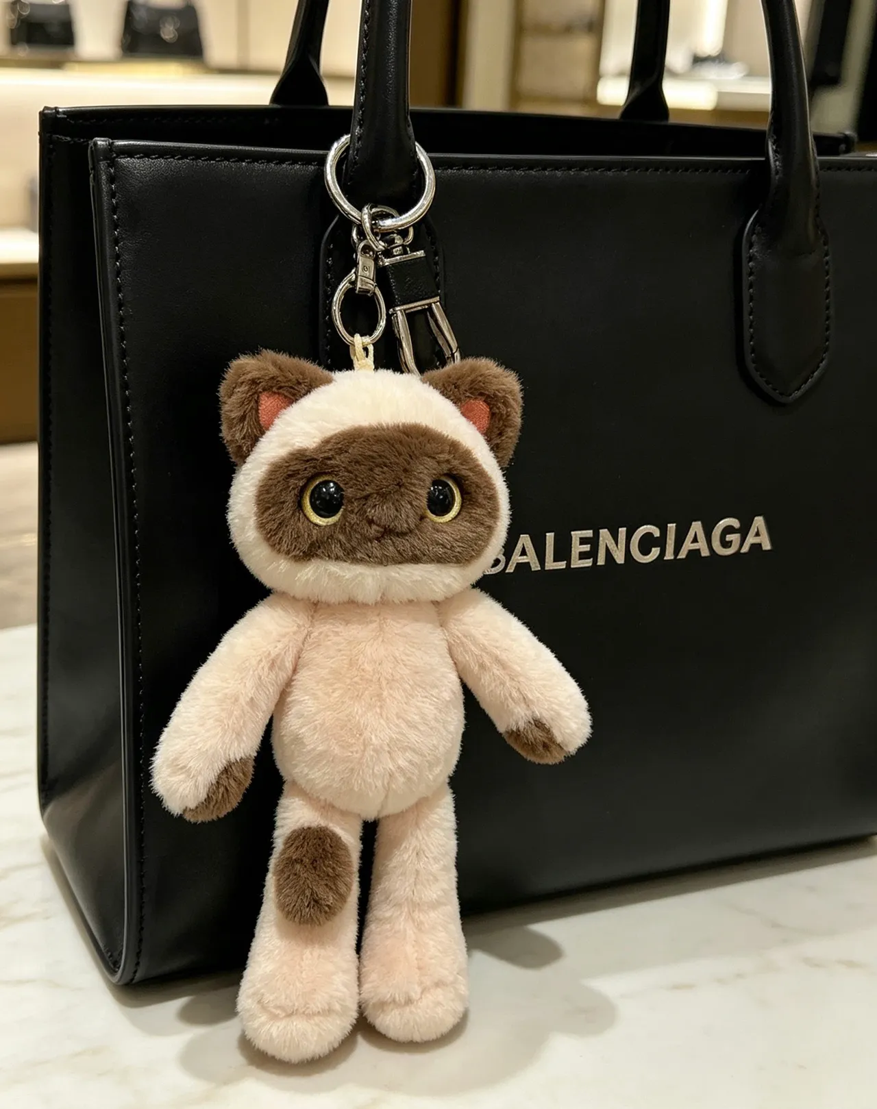 Balenciaga Beige Brown Plush Cat Siamese-Style Coloration Crossbody Bag