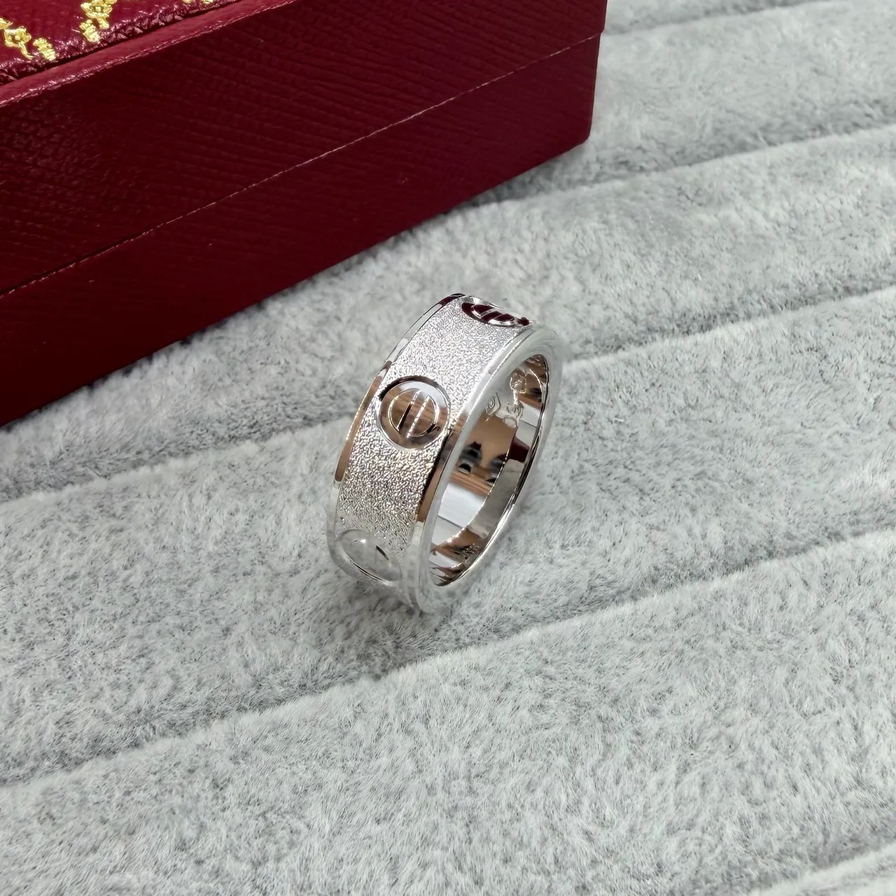 Cartier Love Ring Wide Band Textured Center Screw Motif Ring