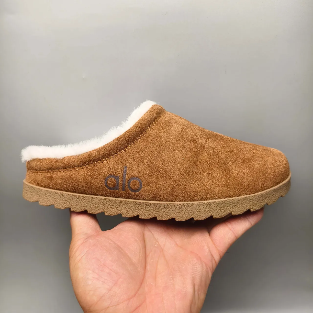 Alo Suede Shearling-Lined Open-Back Slippers