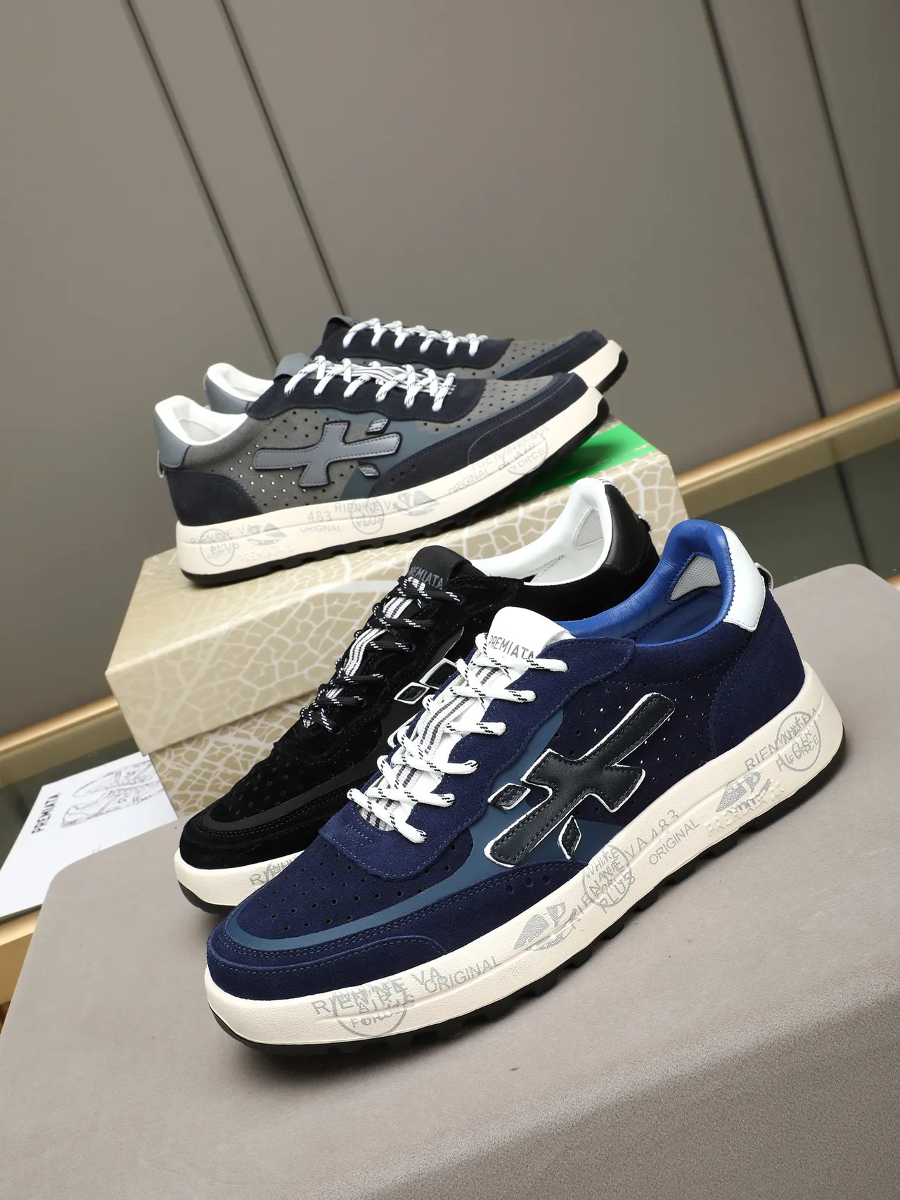 Premiata Navy Suede X-Logo Lifestyle Sneaker
