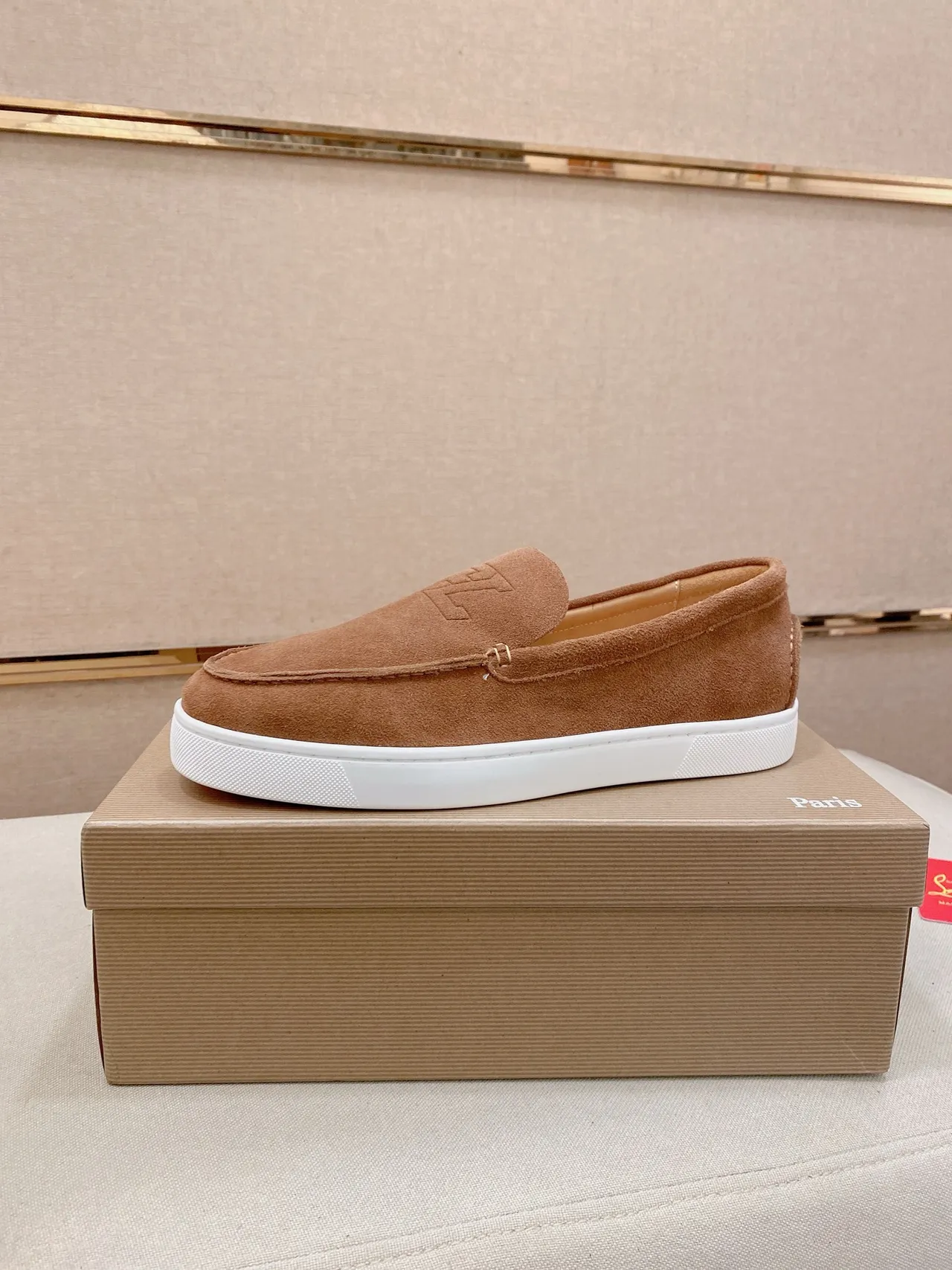 Brown White Suede Upper Rubber Sole Loafer