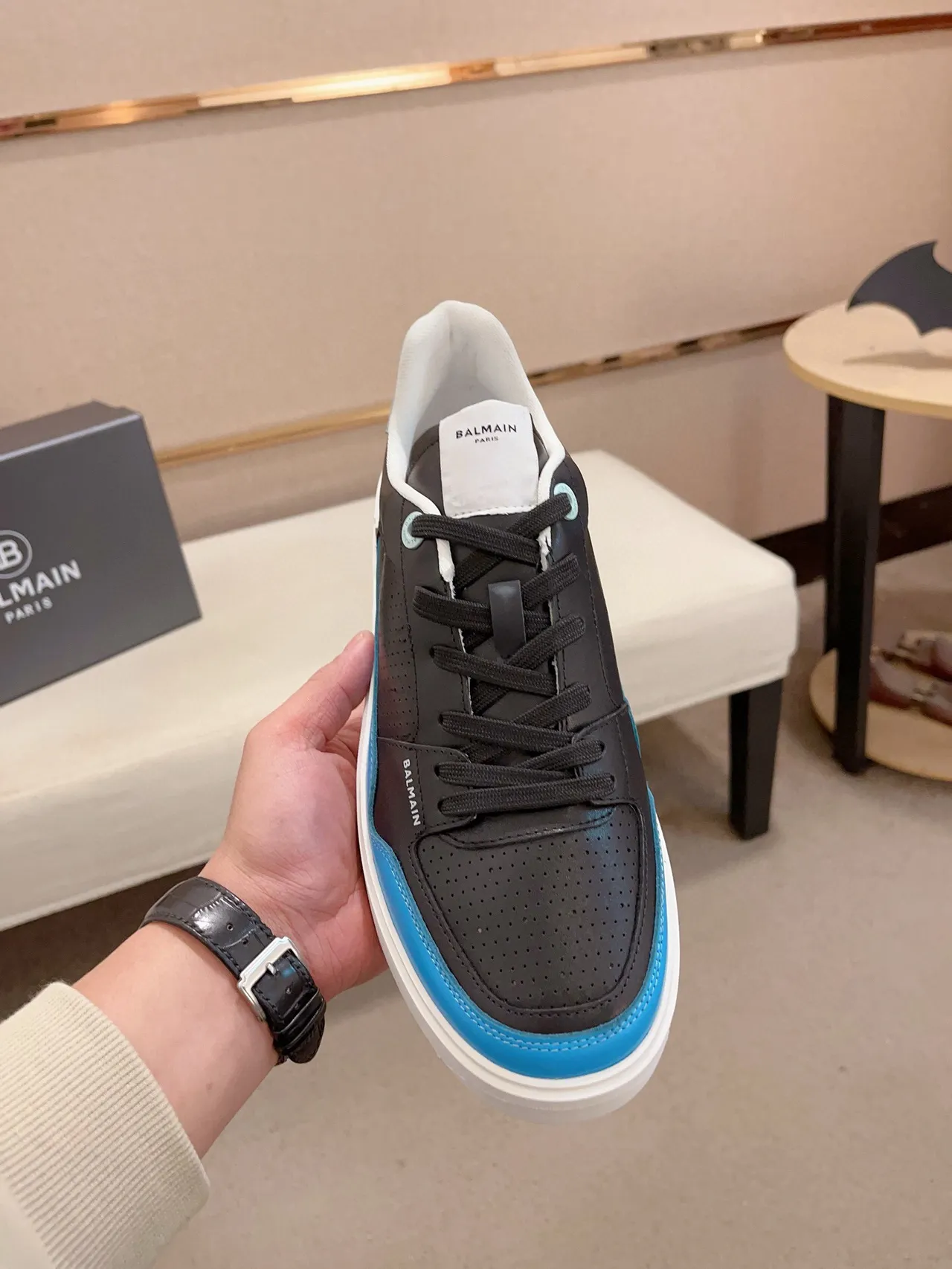 Balmain B-Court Black and Blue Platform Lifestyle Sneakers