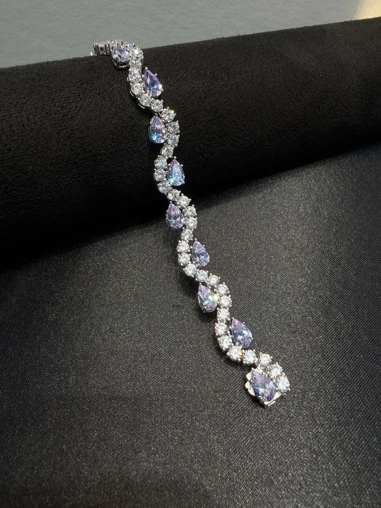 Silver Purple Multi-Strand Teardrop-Cut Stones Necklace