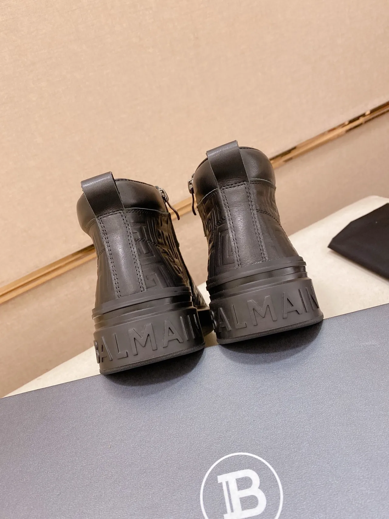 Balmain B-Court Black Embossed Greek Key High-Top Lifestyle Sneaker