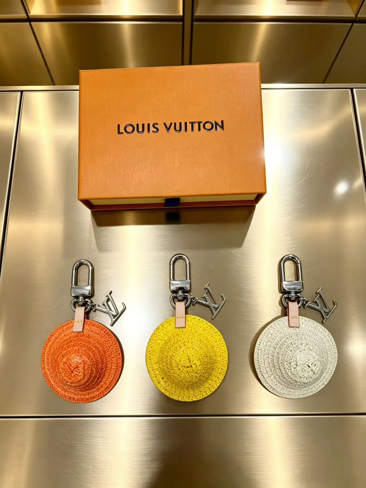 Louis Vuitton Yellow Orange Circular Woven Raffia LV Monogram Charm Handbag