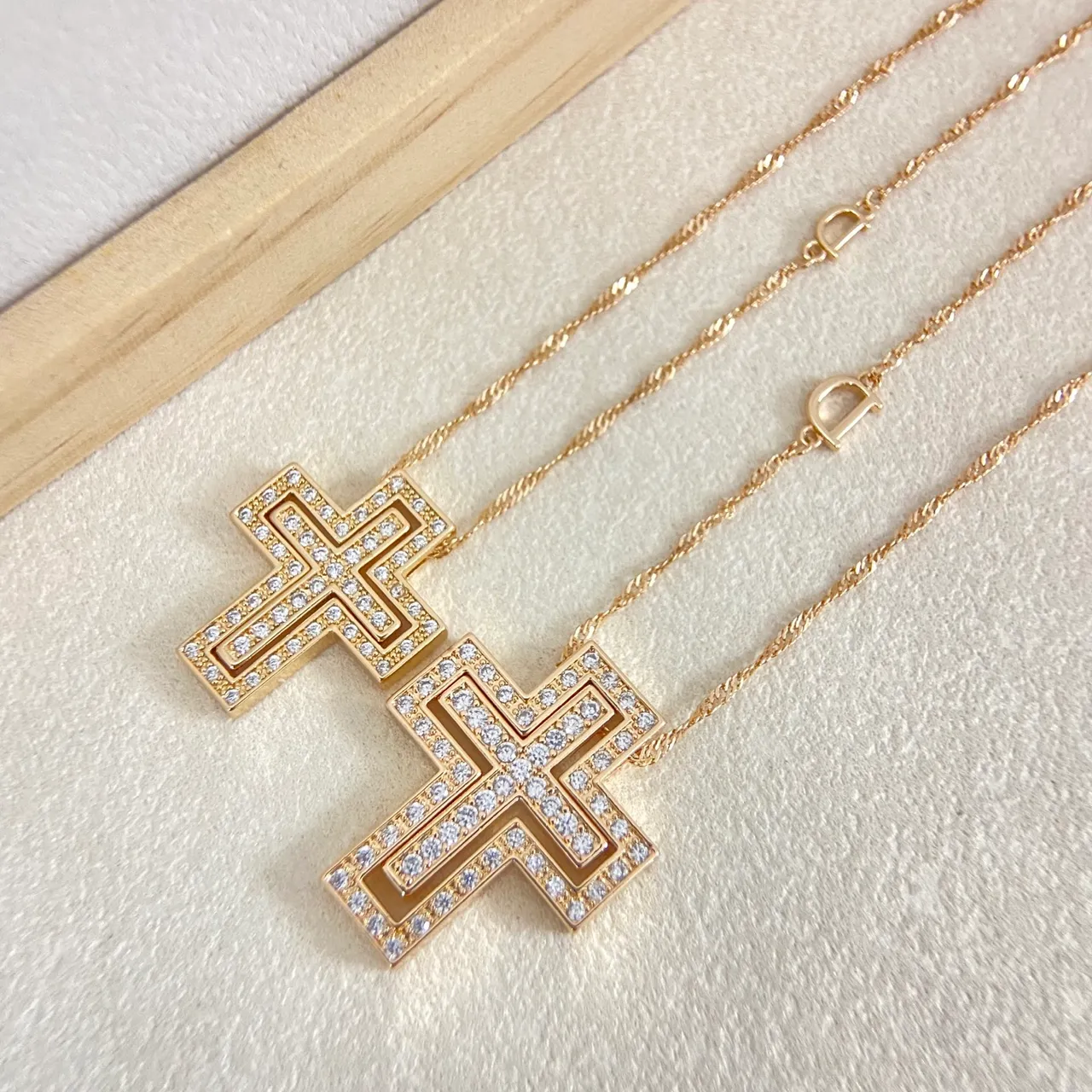 Gold-Tone Crystal-Encrusted Geometric Cross Necklaces